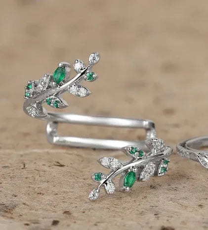Moissanite and Emerald Enhancer Wedding Band