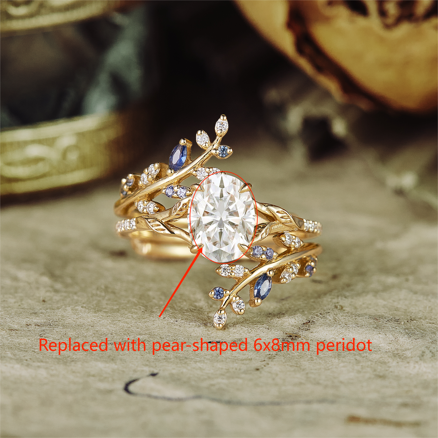 Custom Ring - GemsMagic Eternity Leaf Peridot Ring Set 2pcs