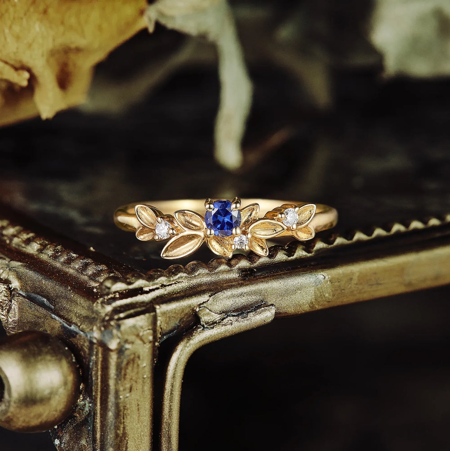 Leaf-Inspired Sapphire Wedding Band