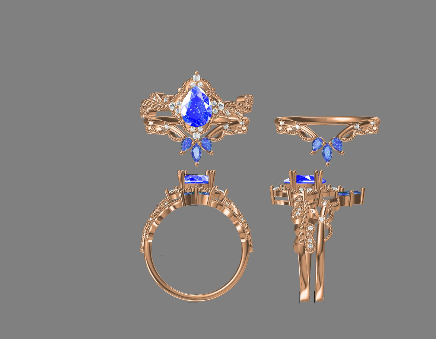 Custom Ring - Pear Cut Alexandrite Ring Set