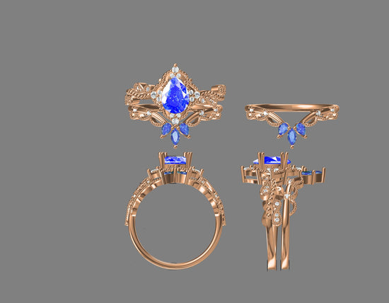 Custom Ring - Pear Cut Alexandrite Ring Set