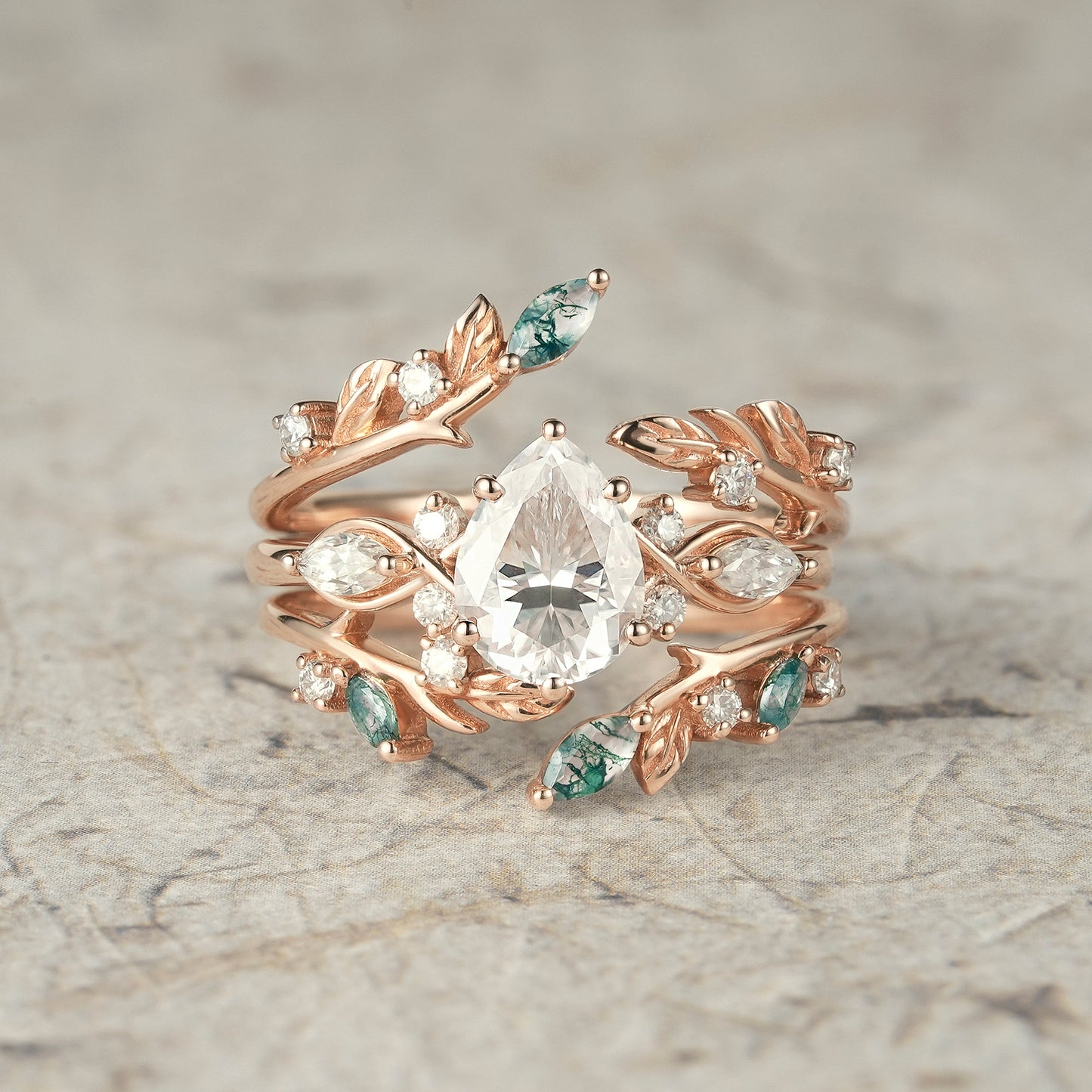 Nature Leaf Inspired Moissanite Enhancer Ring Set-Seraphine - GemsMagic