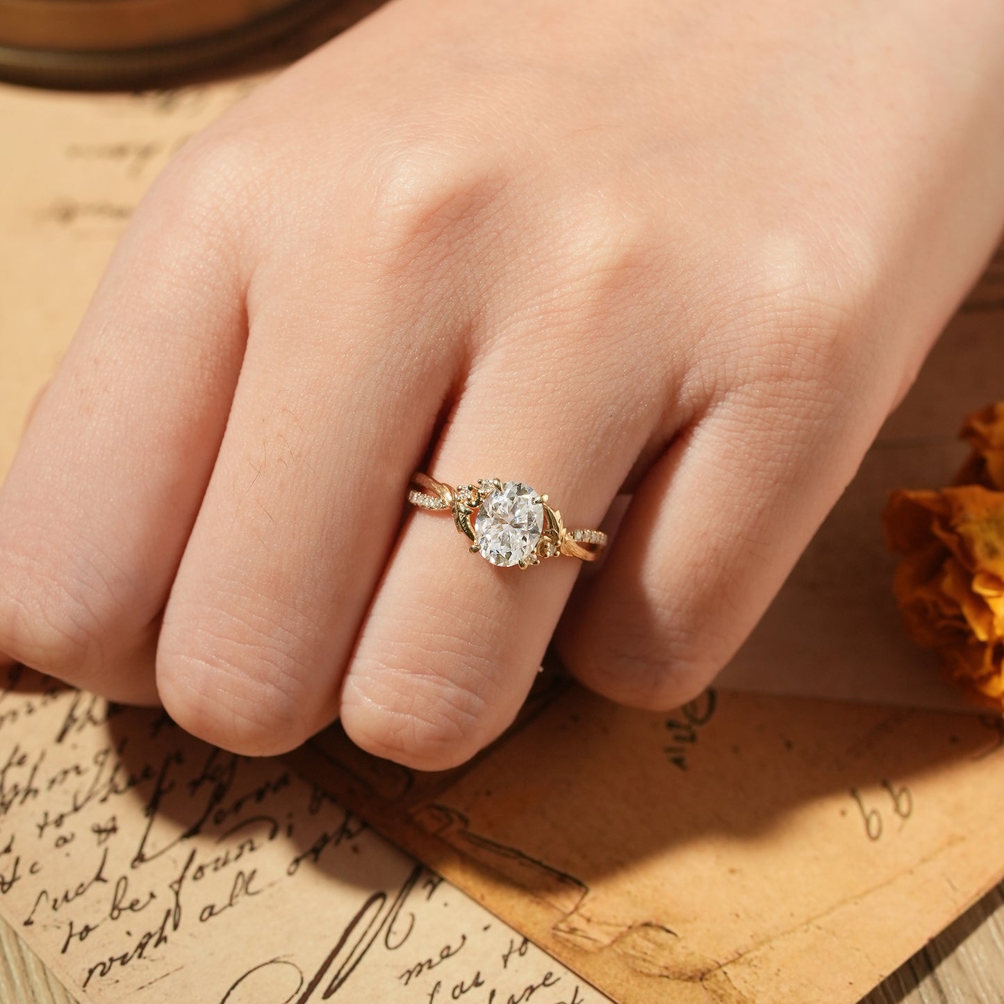 Oval Cut Moissanite Nature Inspired Engagement Ring-Noa - GemsMagic