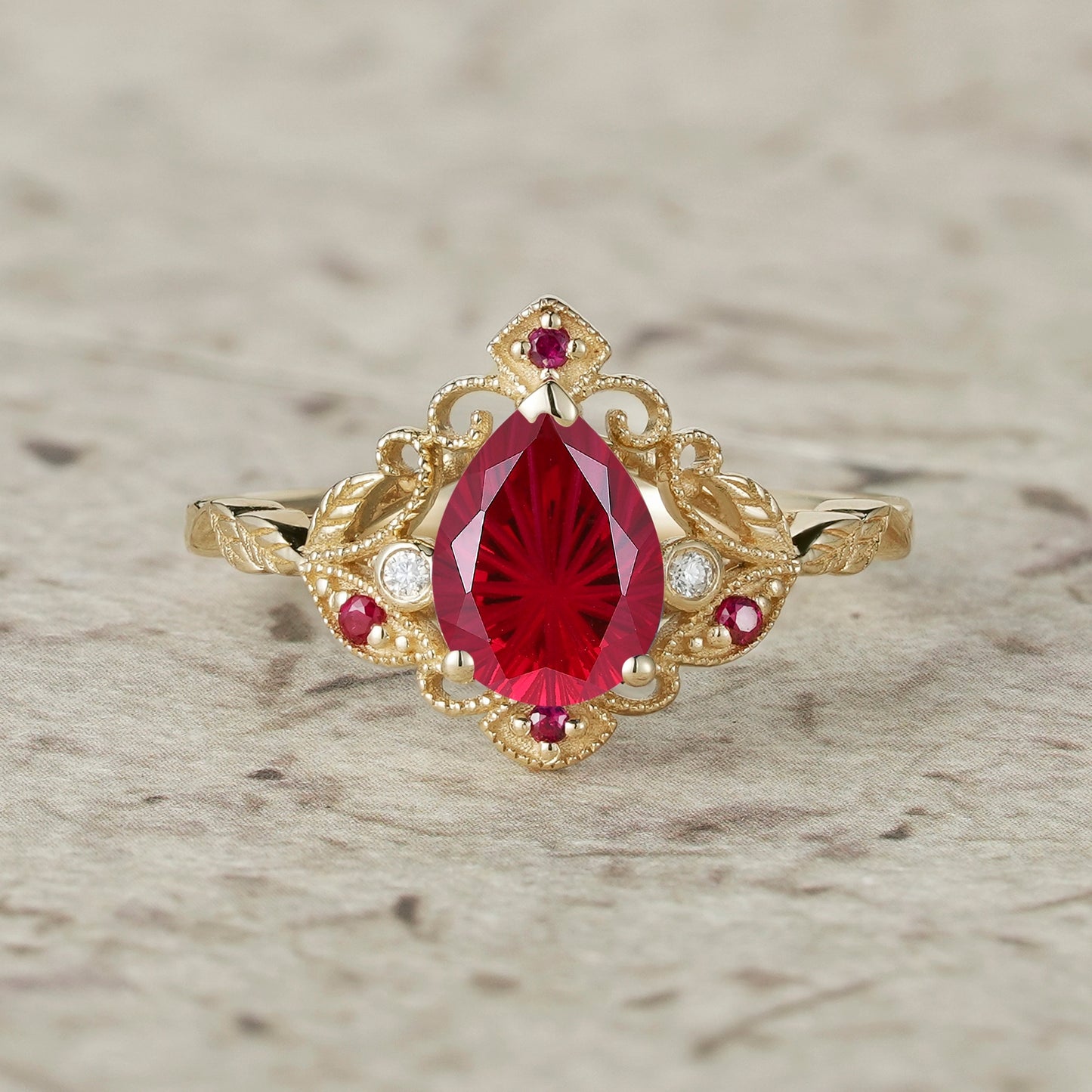 Sparkle Cut Ruby Leaf Ring Set
