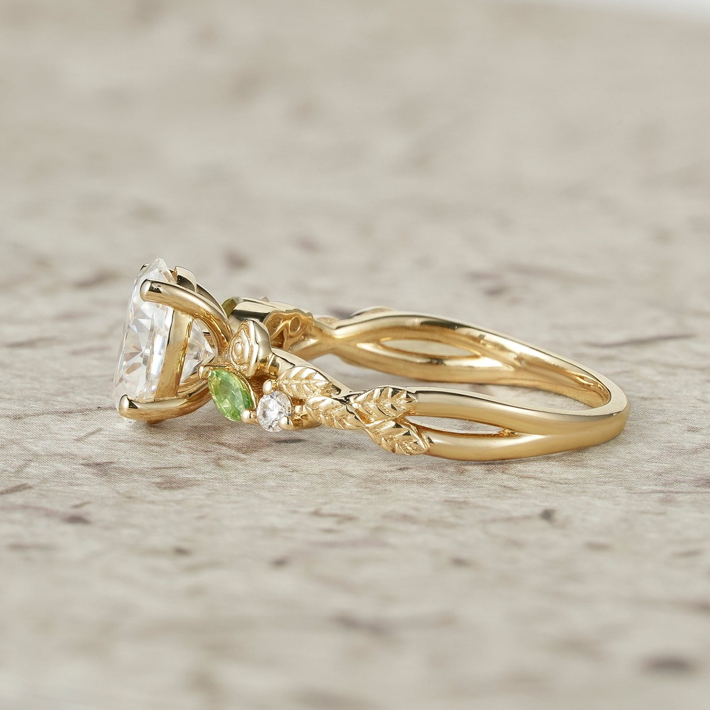 Moissanite & Peridot Rose Engagement Ring