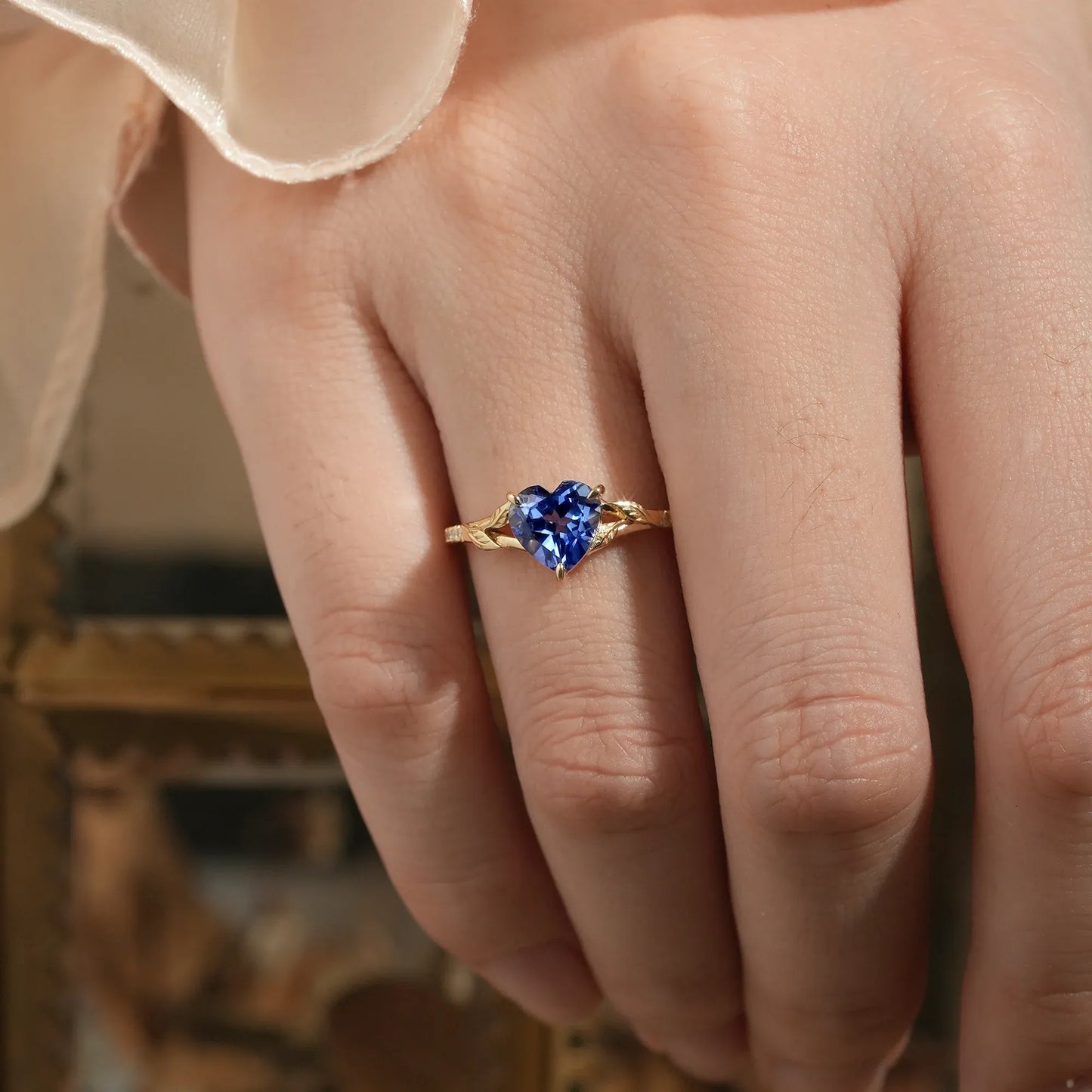 Heart Moissanite Leaf Engagement Ring