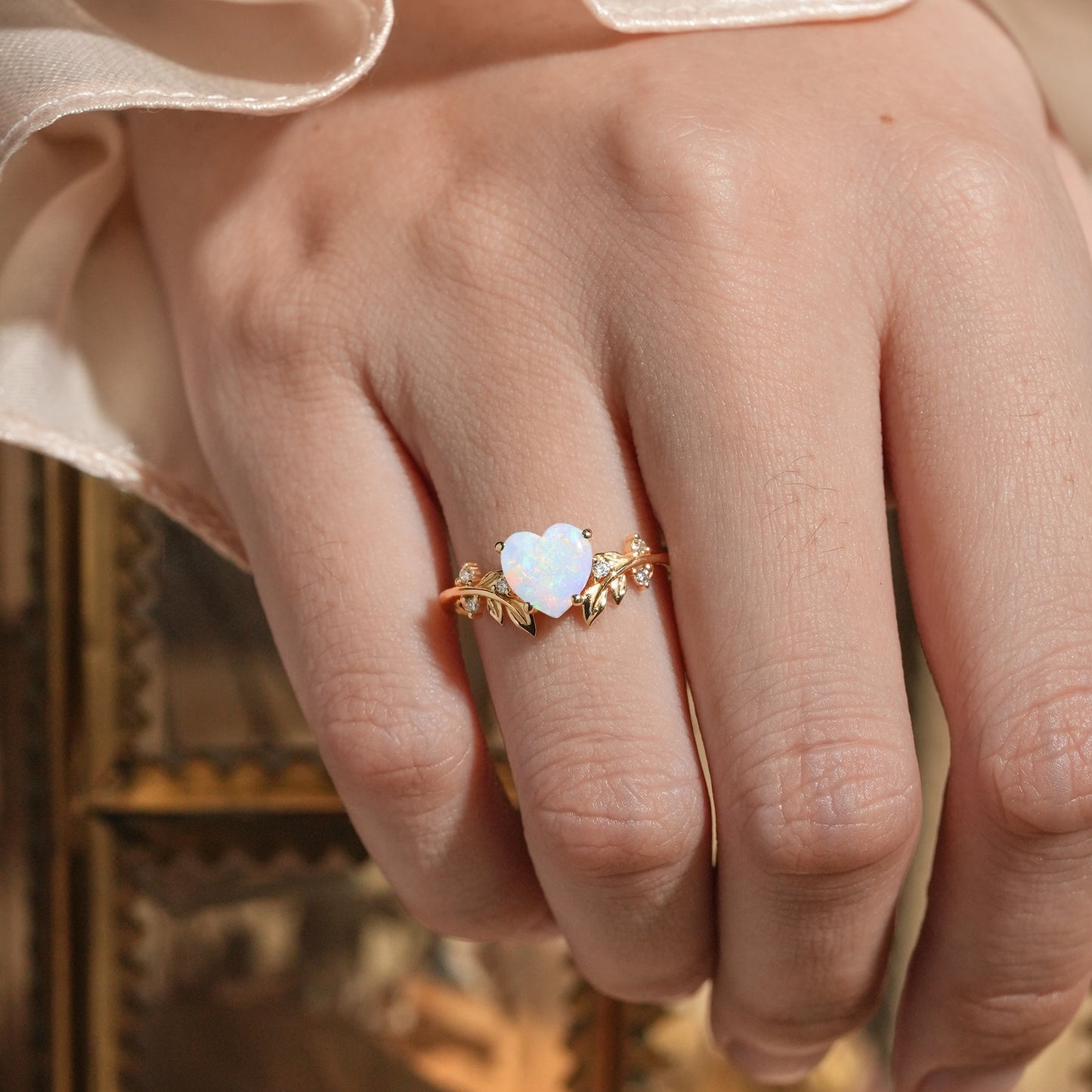 Heart Shaped Opal Engagement Ring