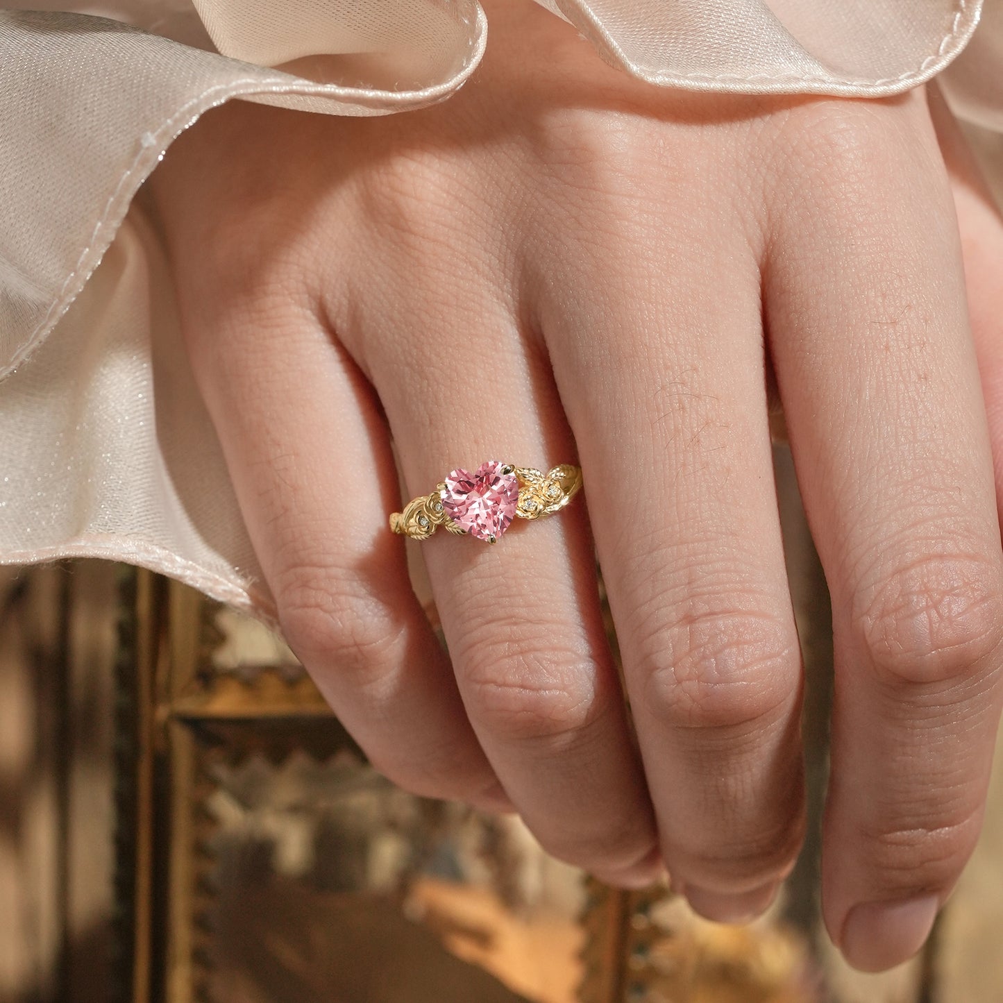 Heart Shaped Padparadscha Engagement Ring