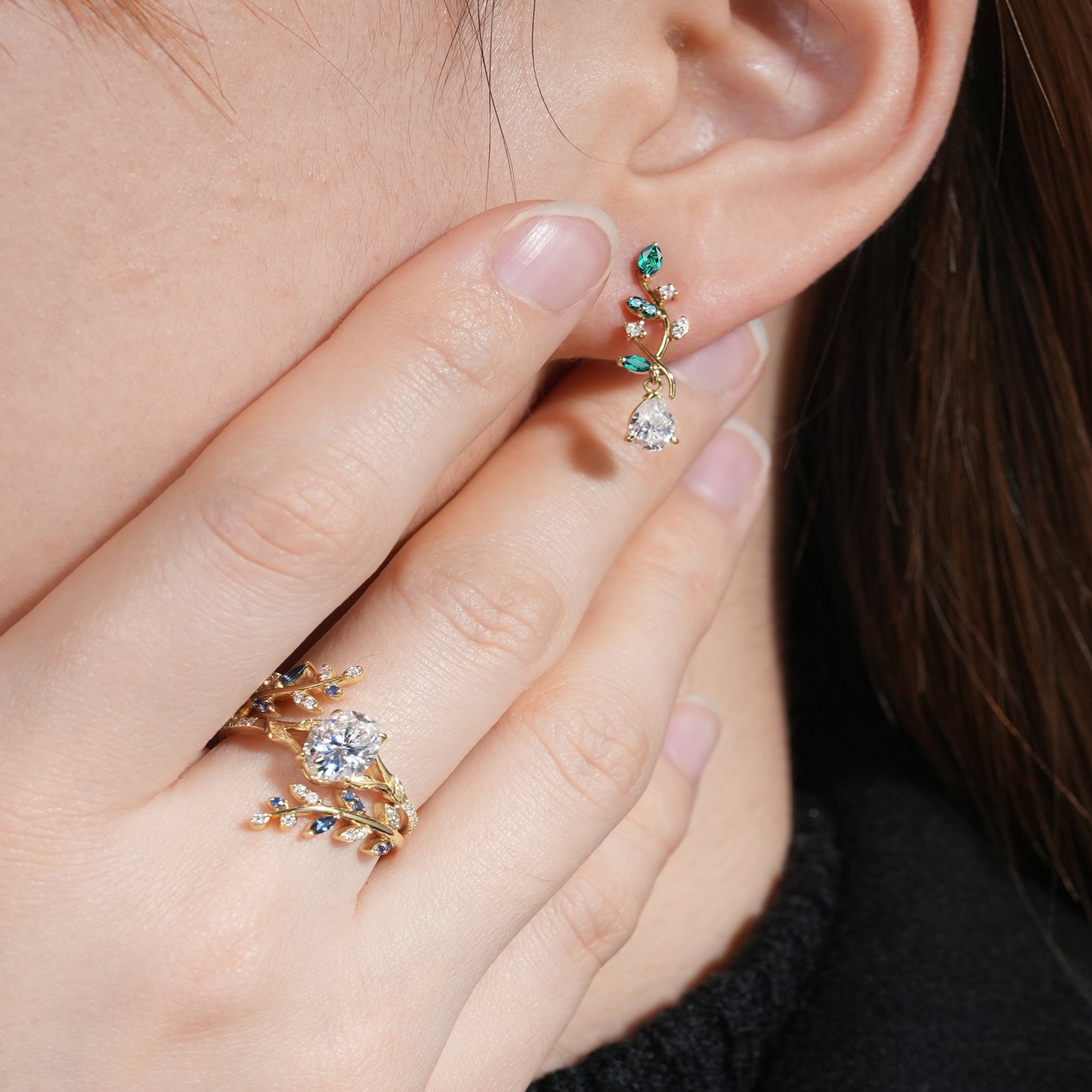 Emerald and Moissanite Earrings
