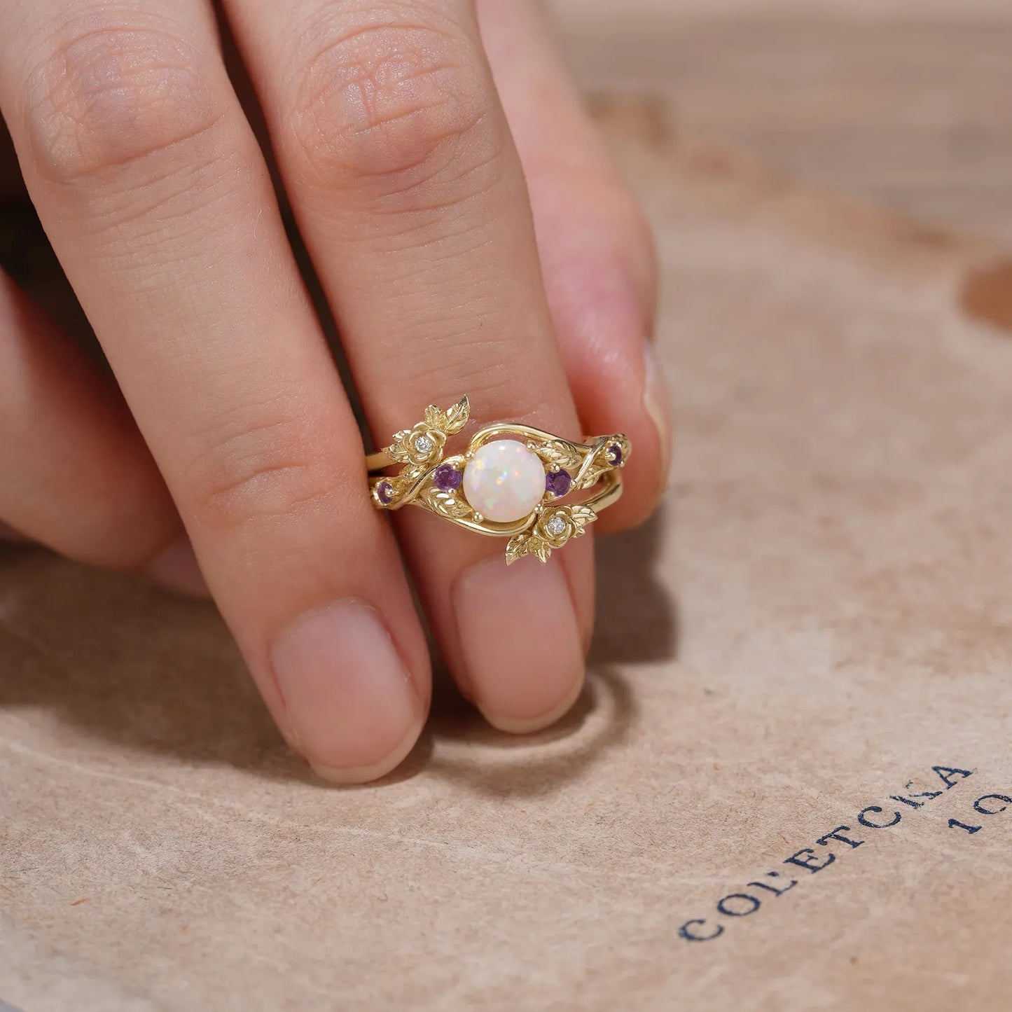 Opal Ring Set with Amethyst