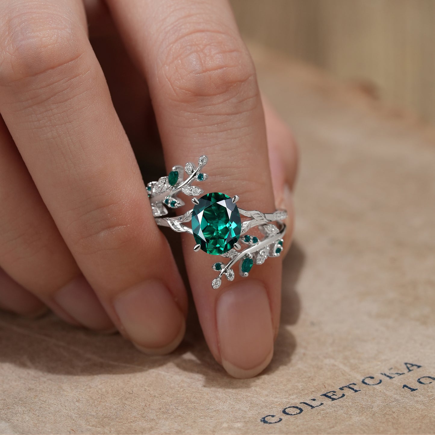 Emerald Engagement Ring Set