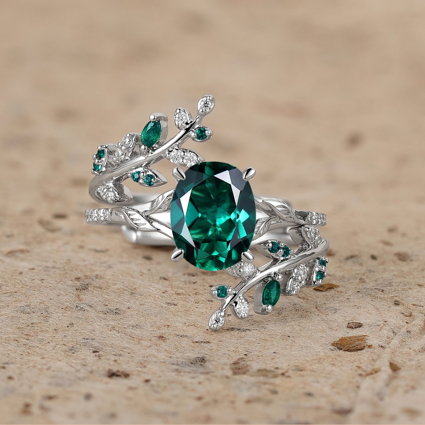 Emerald Engagement Ring Set