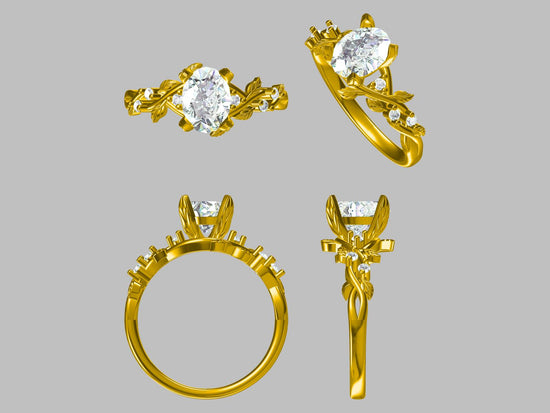 Custom Ring - Oval Cut Leaf Engagement Ring