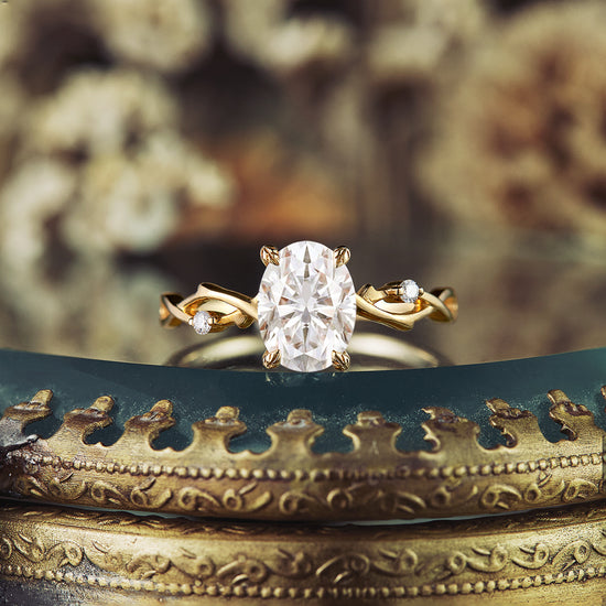 GemsMagic Unique Oval Moissanite Cluster Floral Engagement Ring