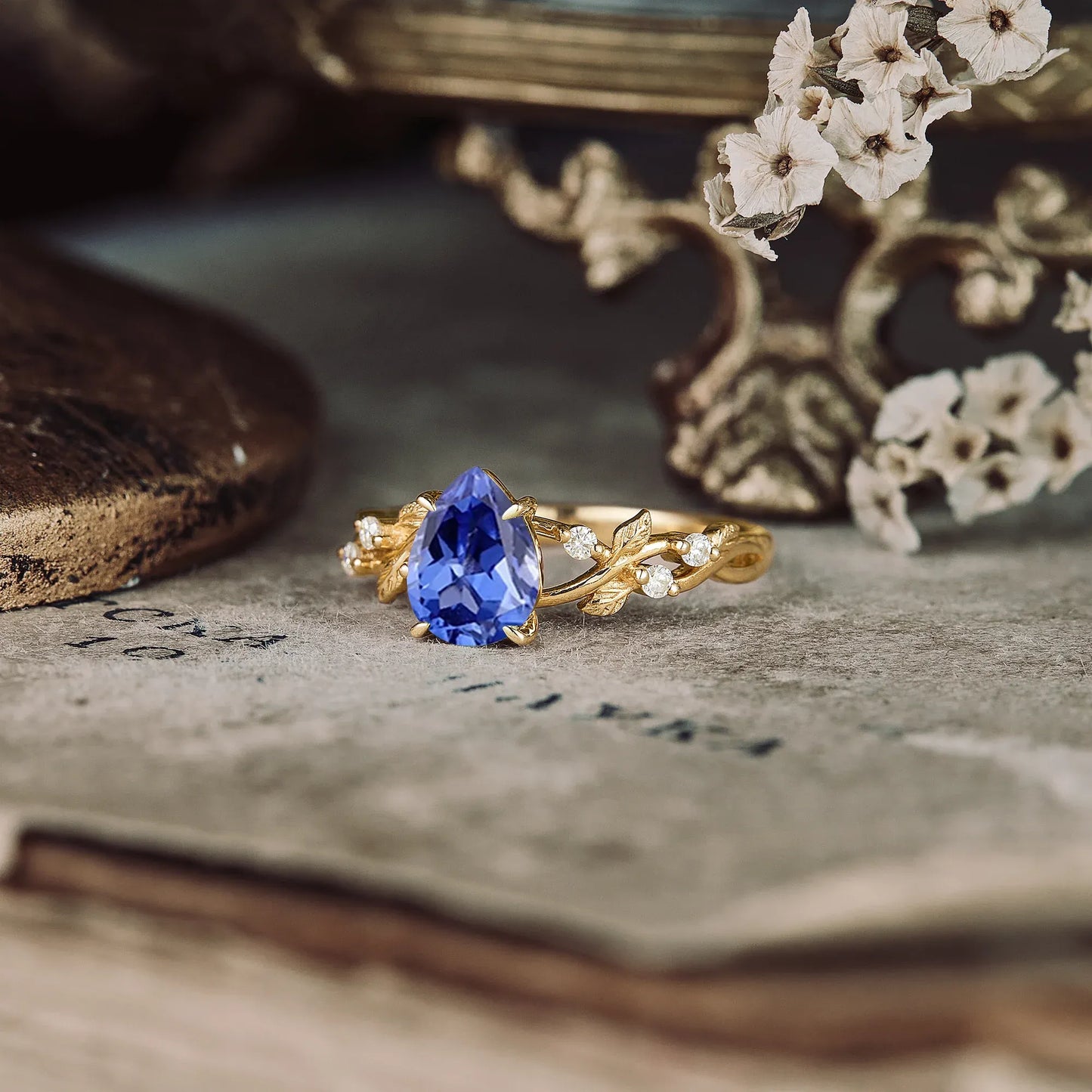 Cornflower Sapphire Leaf Engagement Ring