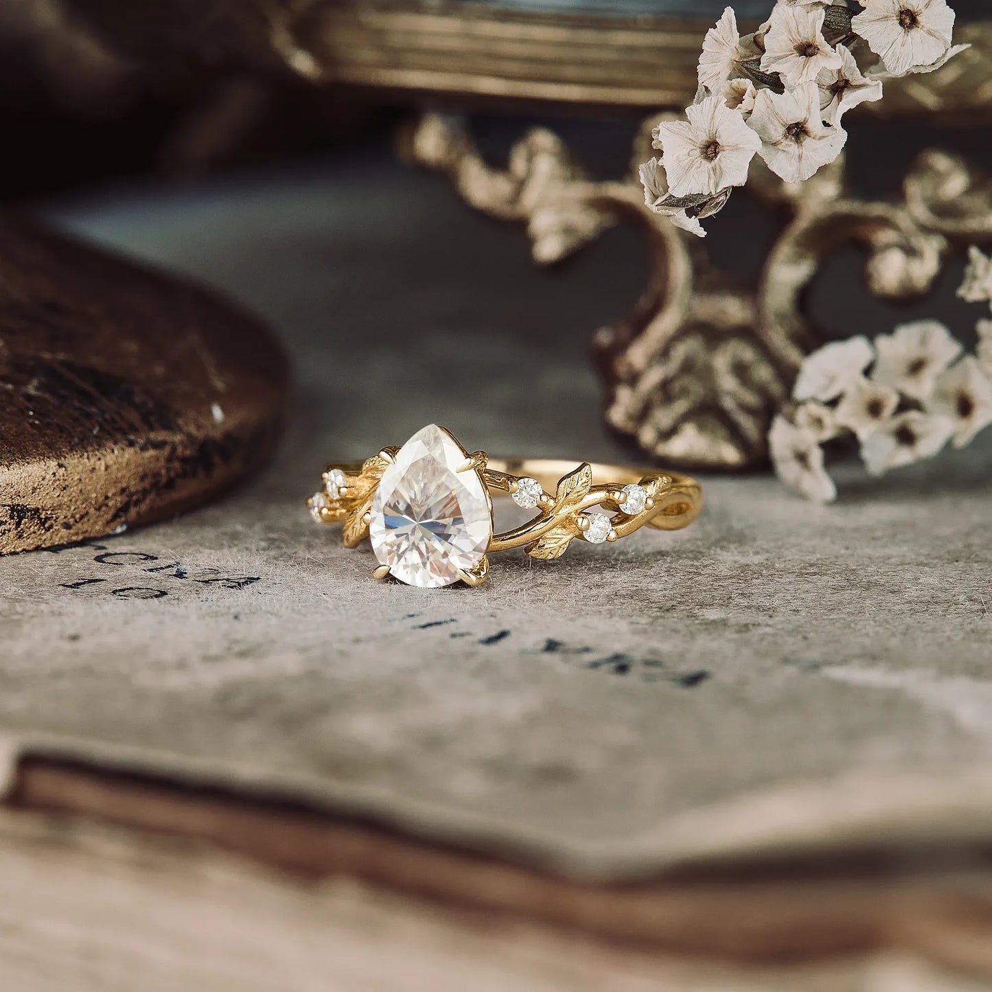 Moissanite Leaf Engagement Ring