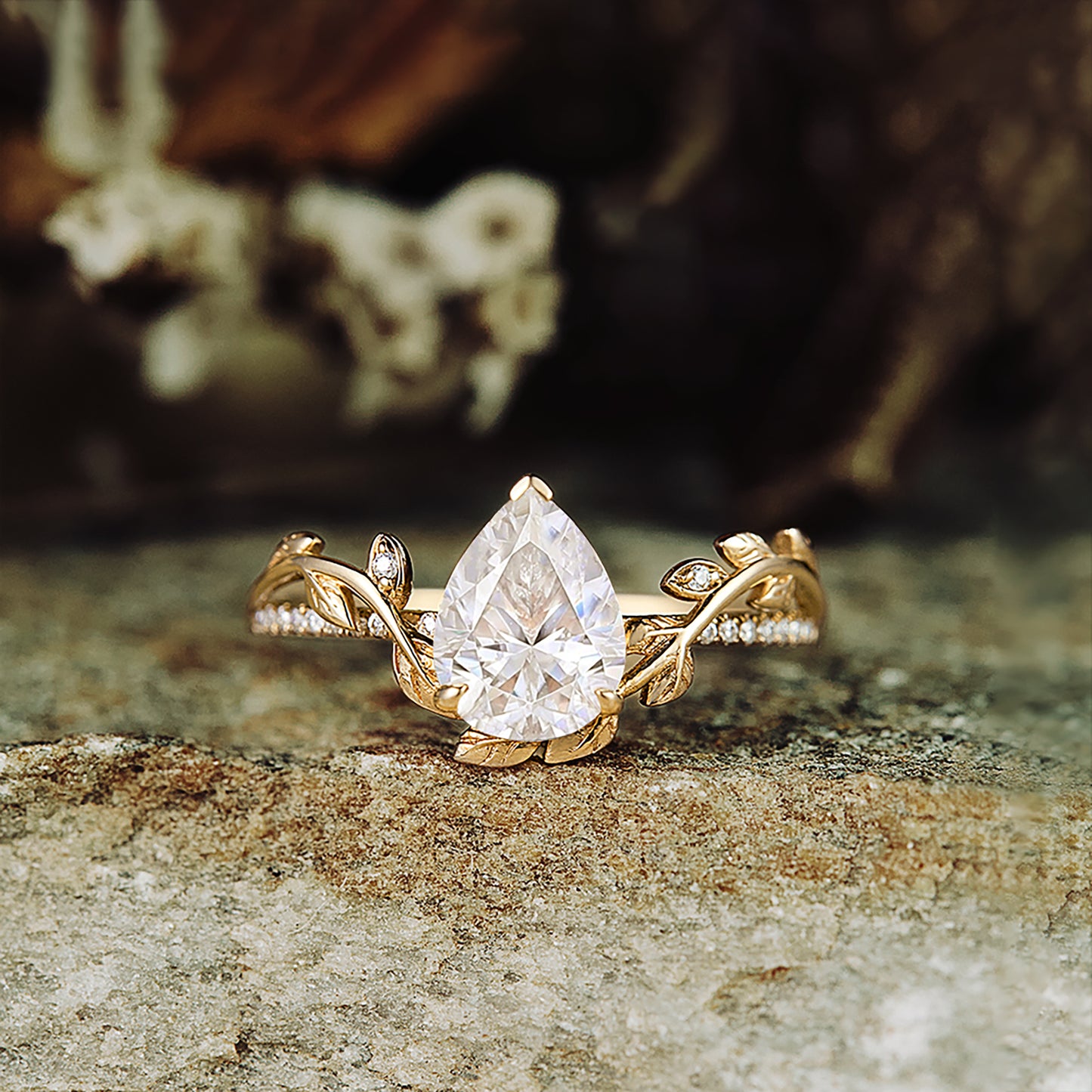 Pear Moissanite Natural Inspired Engagement Ring - GemsMagic