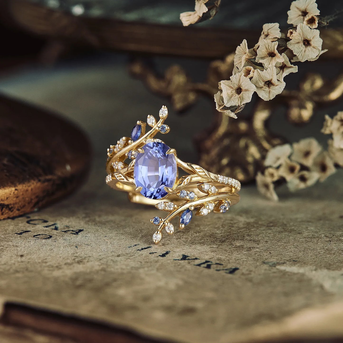 Oval Sapphire Engagement Ring Set