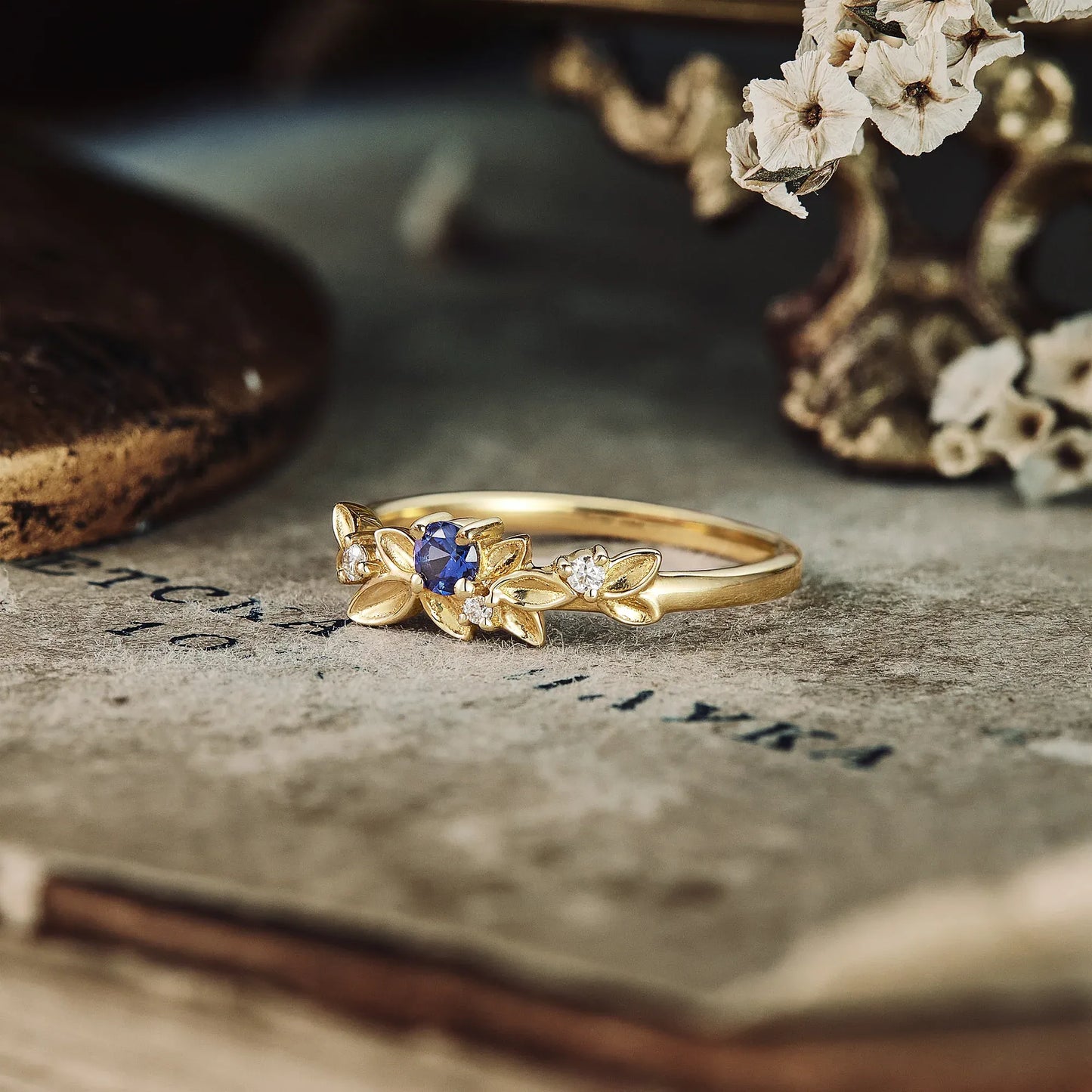 Leaf-Inspired Sapphire Wedding Band