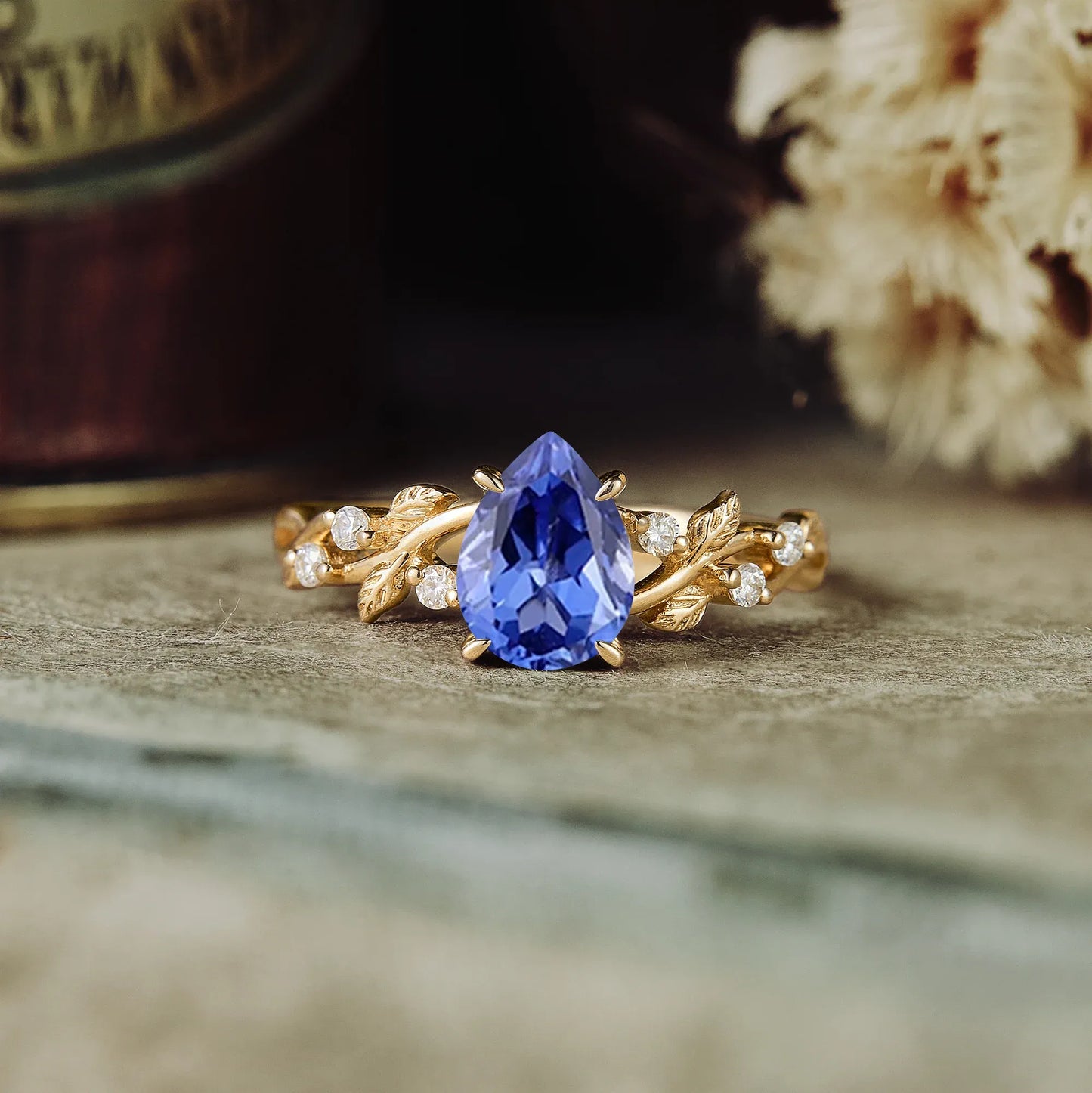 Cornflower Sapphire Leaf Engagement Ring