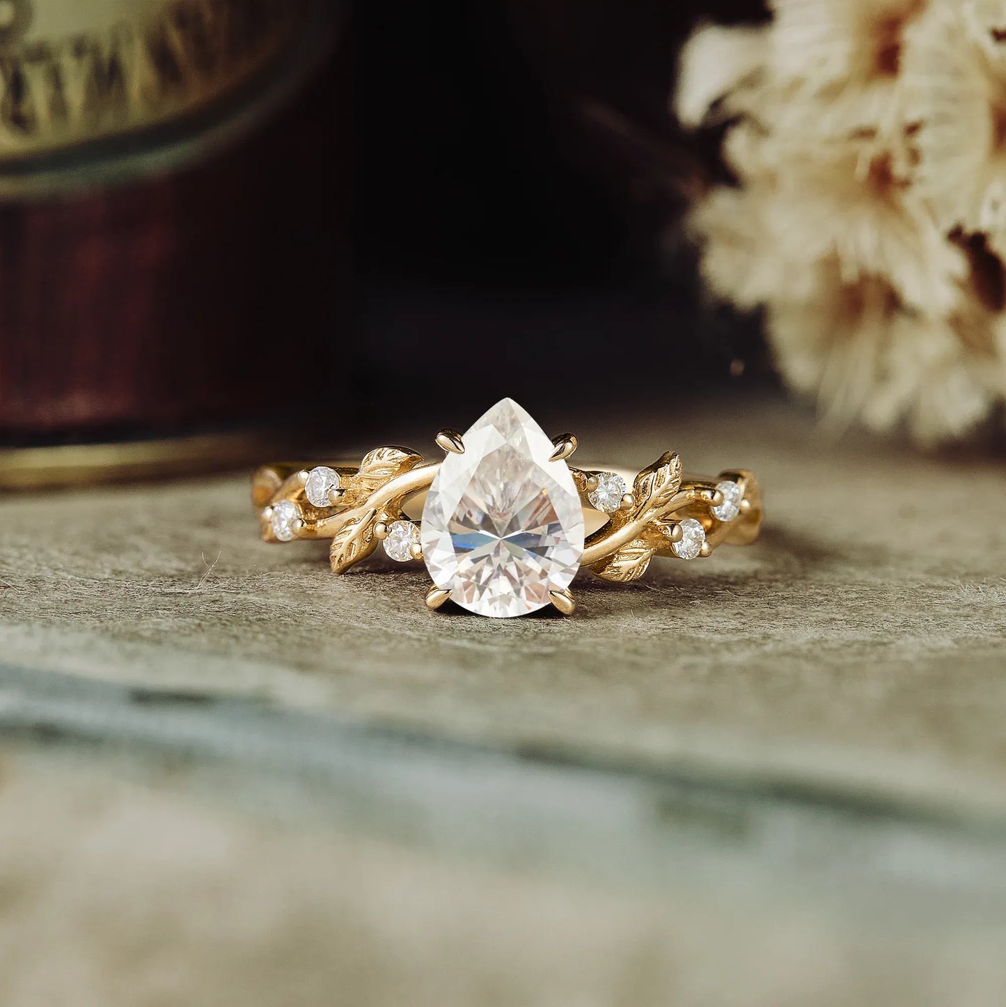 Moissanite Leaf Engagement Ring