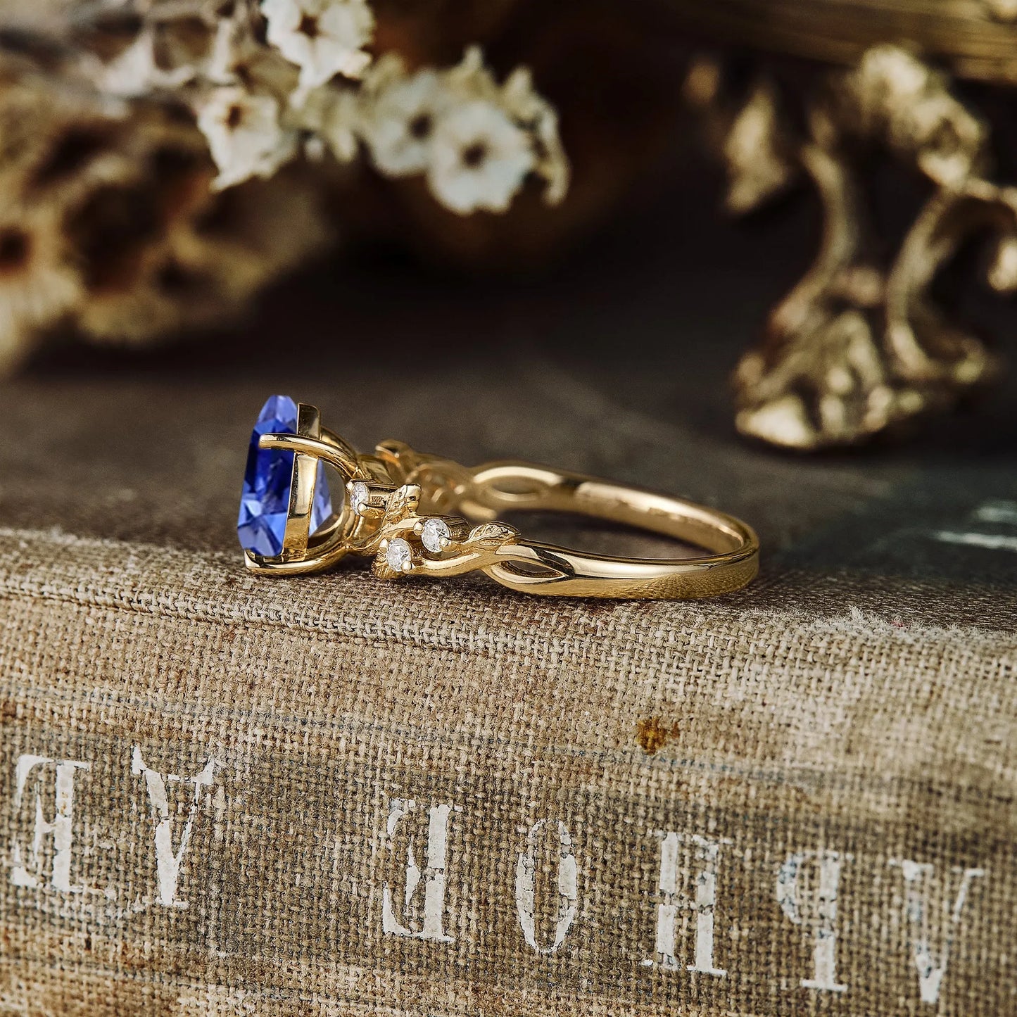 Cornflower Sapphire Leaf Engagement Ring