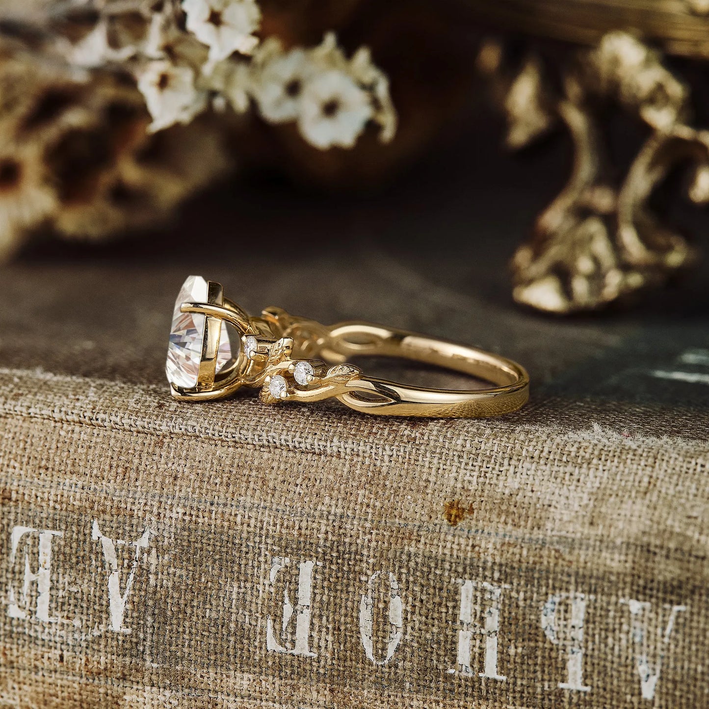 Moissanite Leaf Engagement Ring