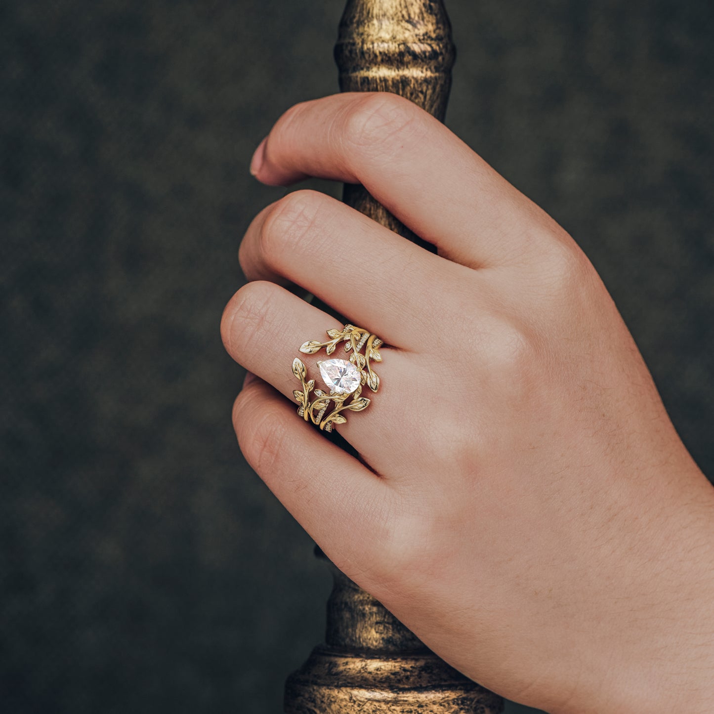 Pear Moissanite Natural Inspired Engagement Ring Set - Aviva