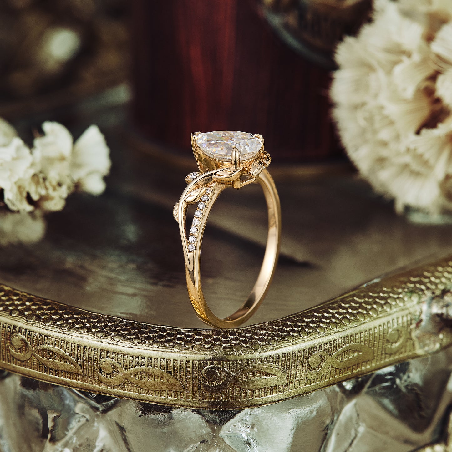 GemsMagic Pear Moissanite Natural Inspired Engagement Ring