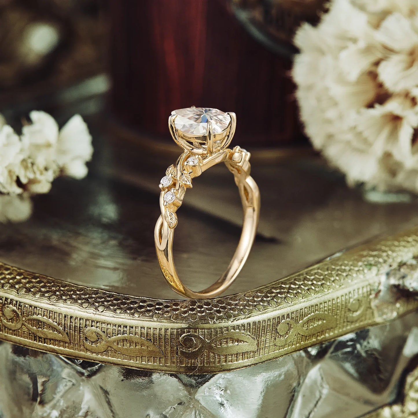 Moissanite Leaf Engagement Ring