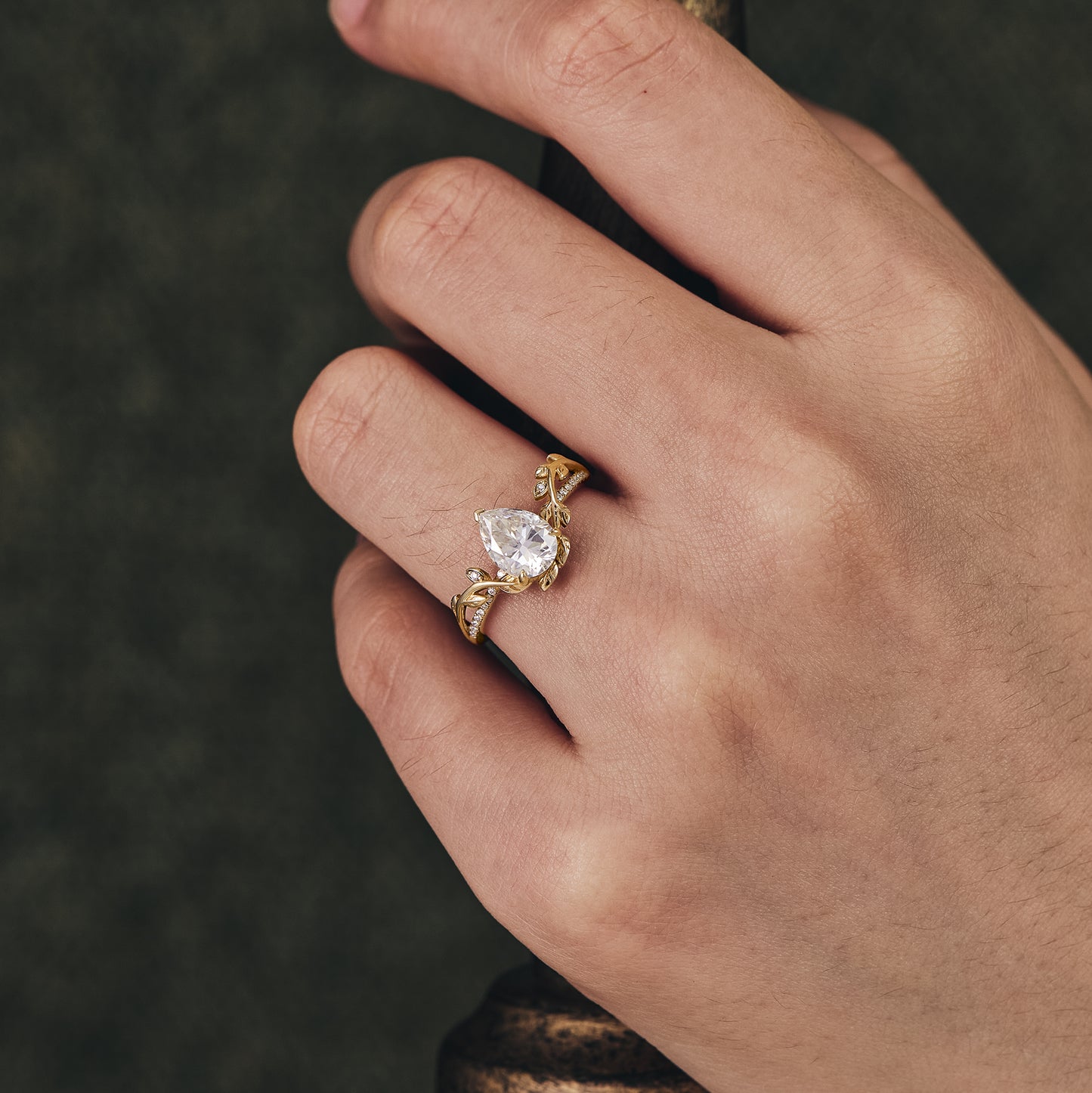 GemsMagic Pear Moissanite Natural Inspired Engagement Ring
