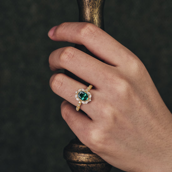 GemsMagic  Emerald Halo Engagement Ring
