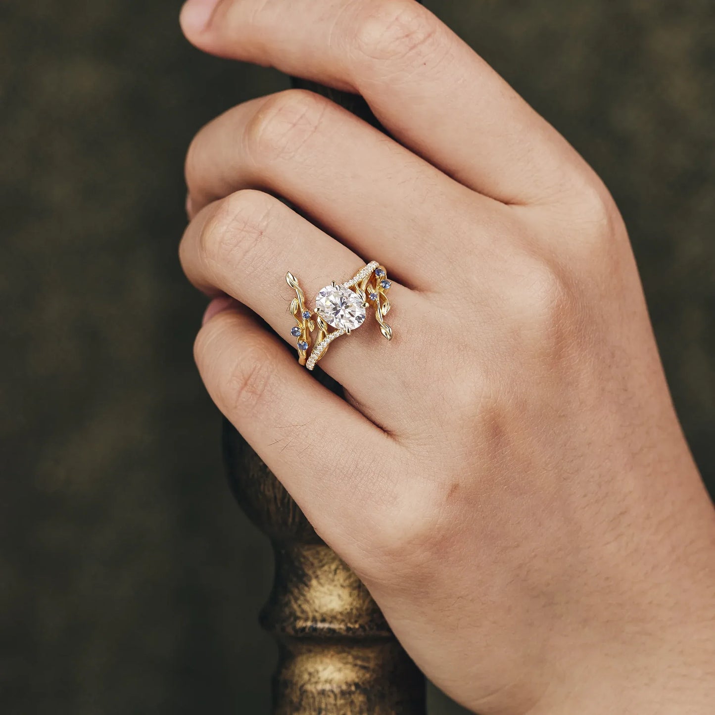 Moissanite Twisted Leaf Enhancer Ring Set