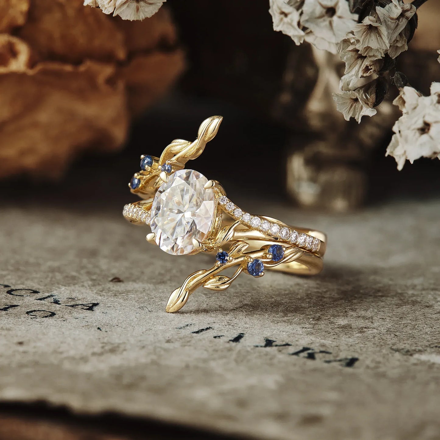 Moissanite Twisted Leaf Enhancer Ring Set