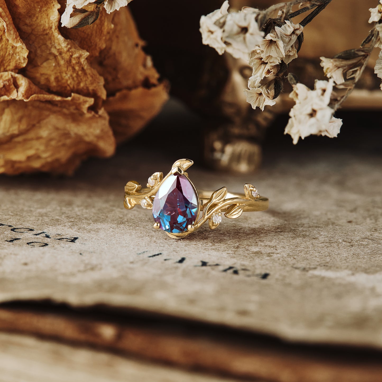 Pear Cut Alexandrite Engagement Ring - Olivia - GemsMagic