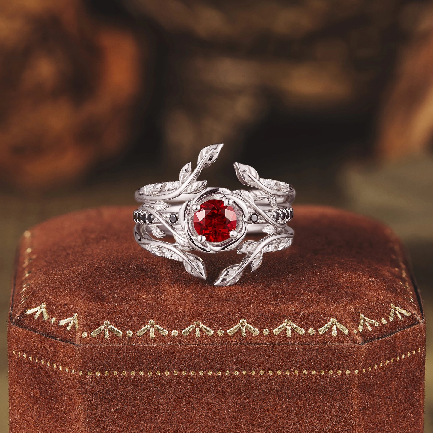 Black Onyx and Ruby Ring Set
