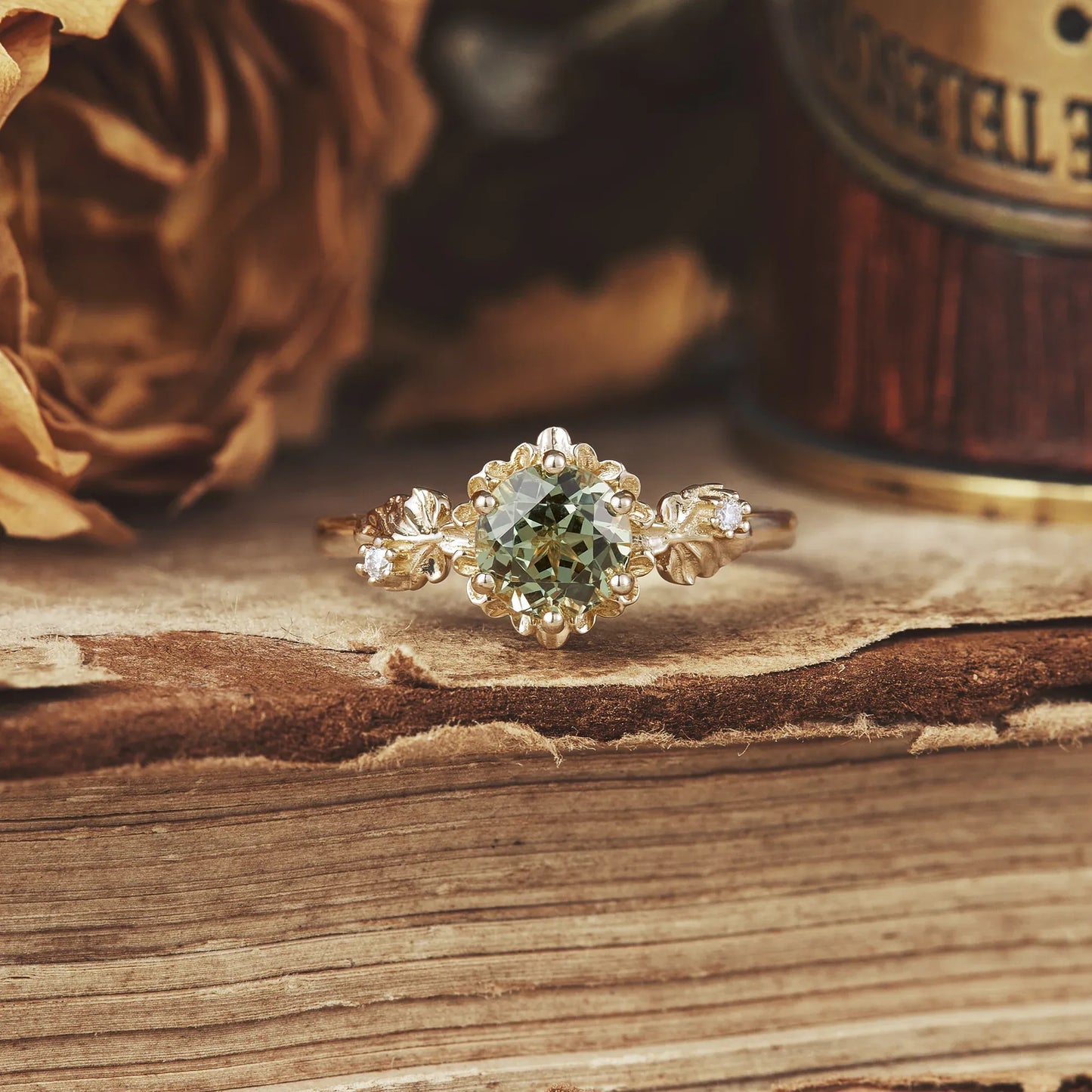 Beekeeper Garden Ring with Green Sapphire
