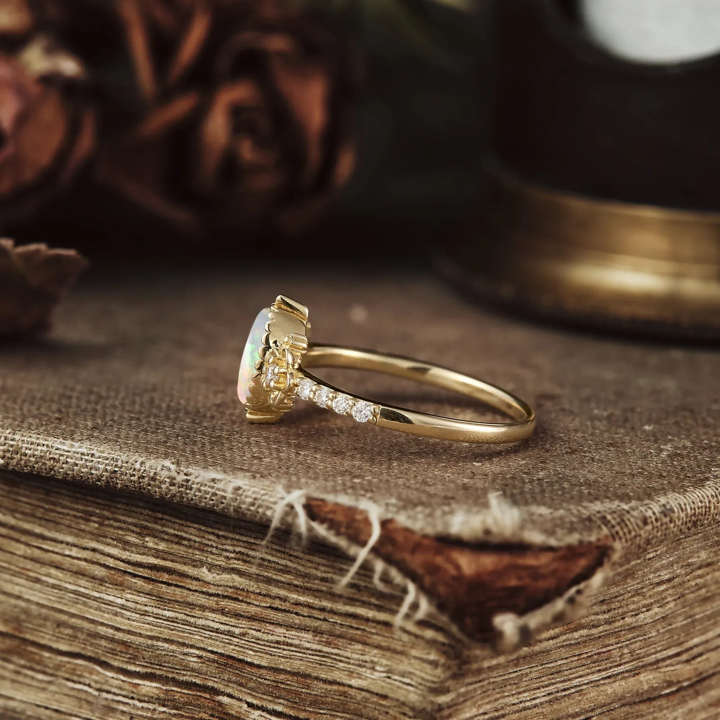 Opal Floral and Leafy Ring