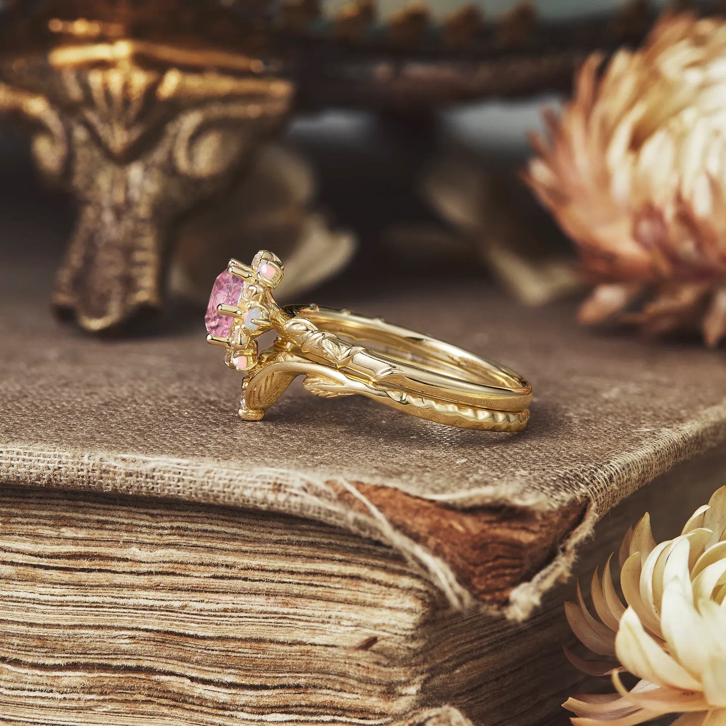 Halo Pink Padparadscha Ring Set