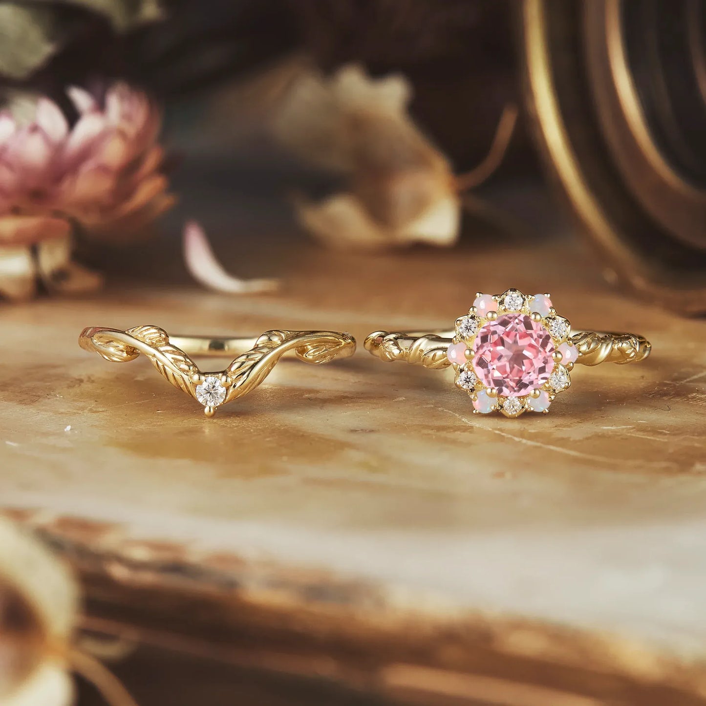 Halo Pink Padparadscha Ring Set