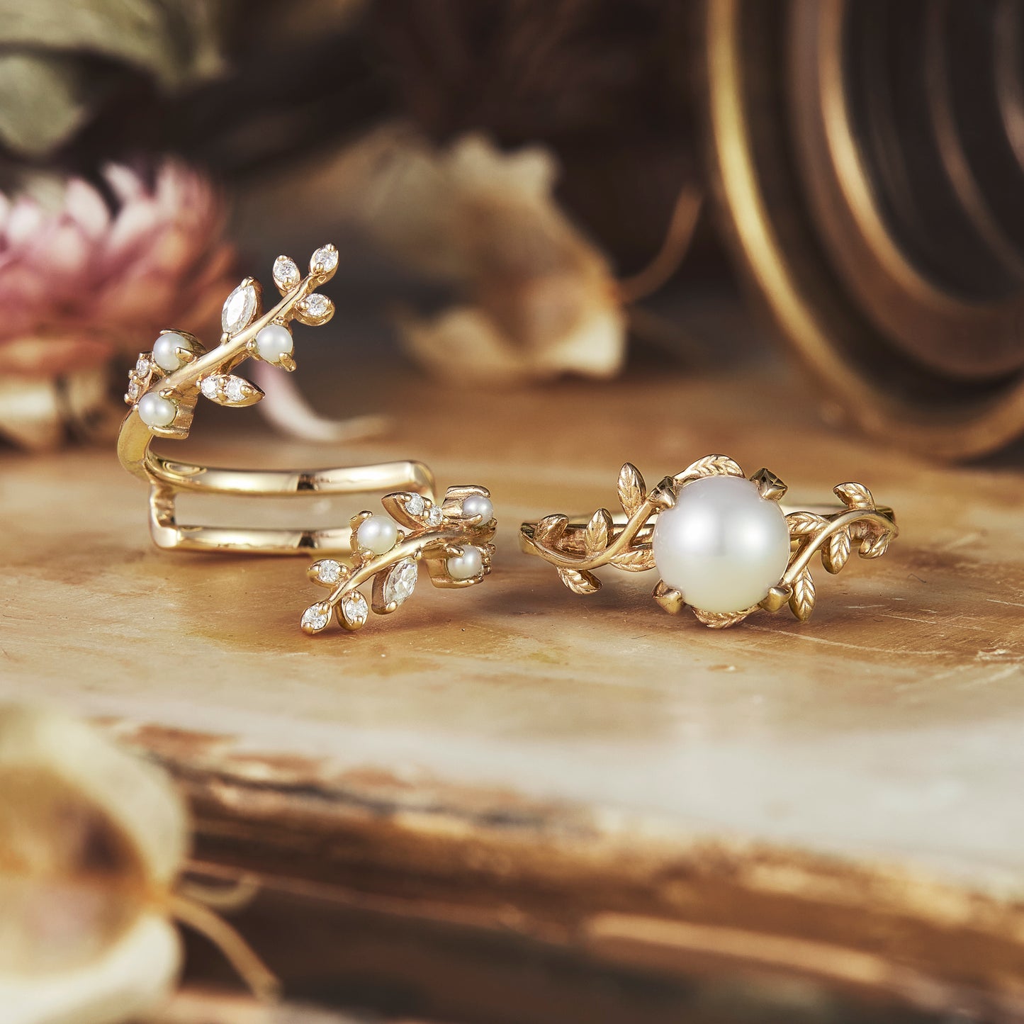 Nature Inspired Pearl Ring Set - Blanche