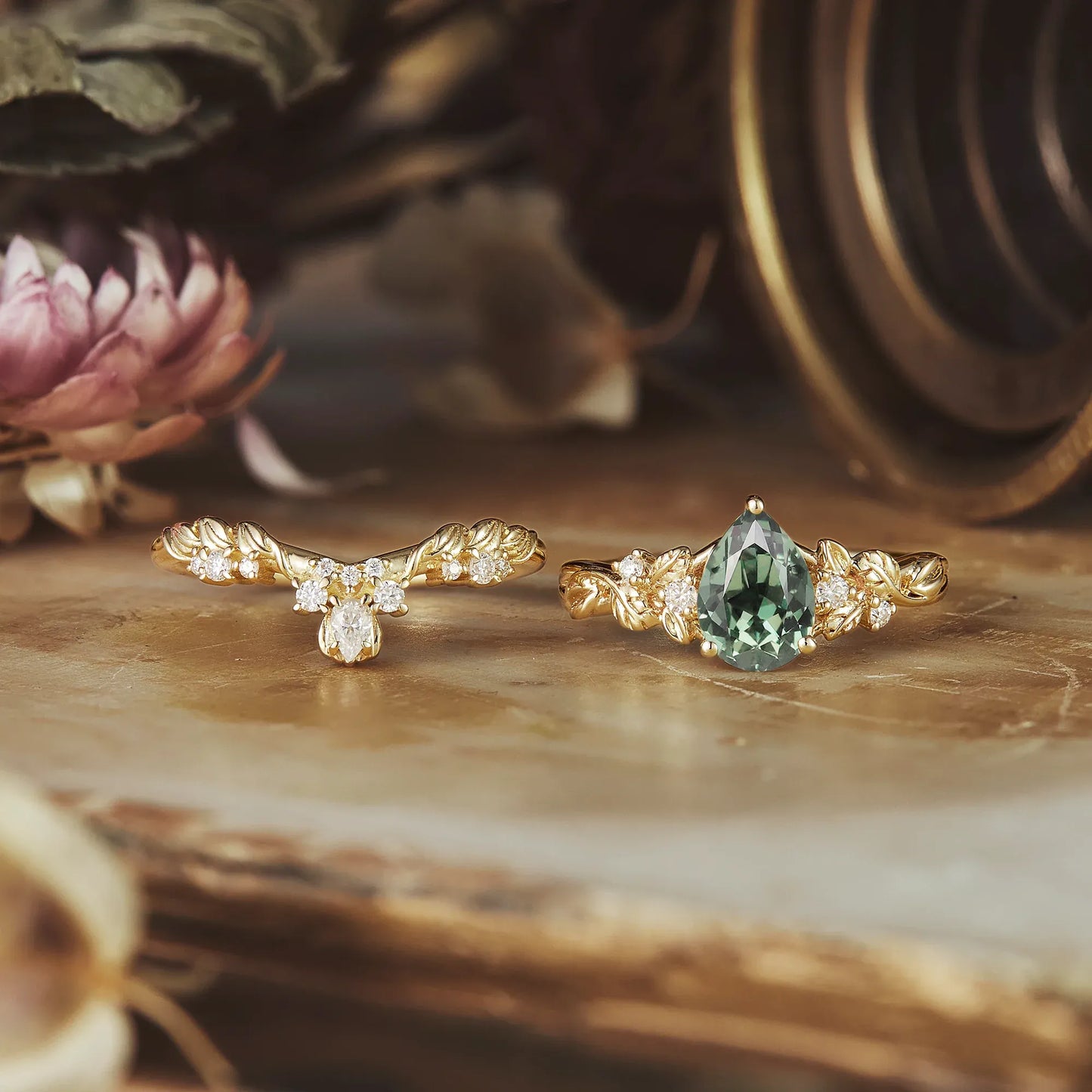 Green Sapphire Ring Set