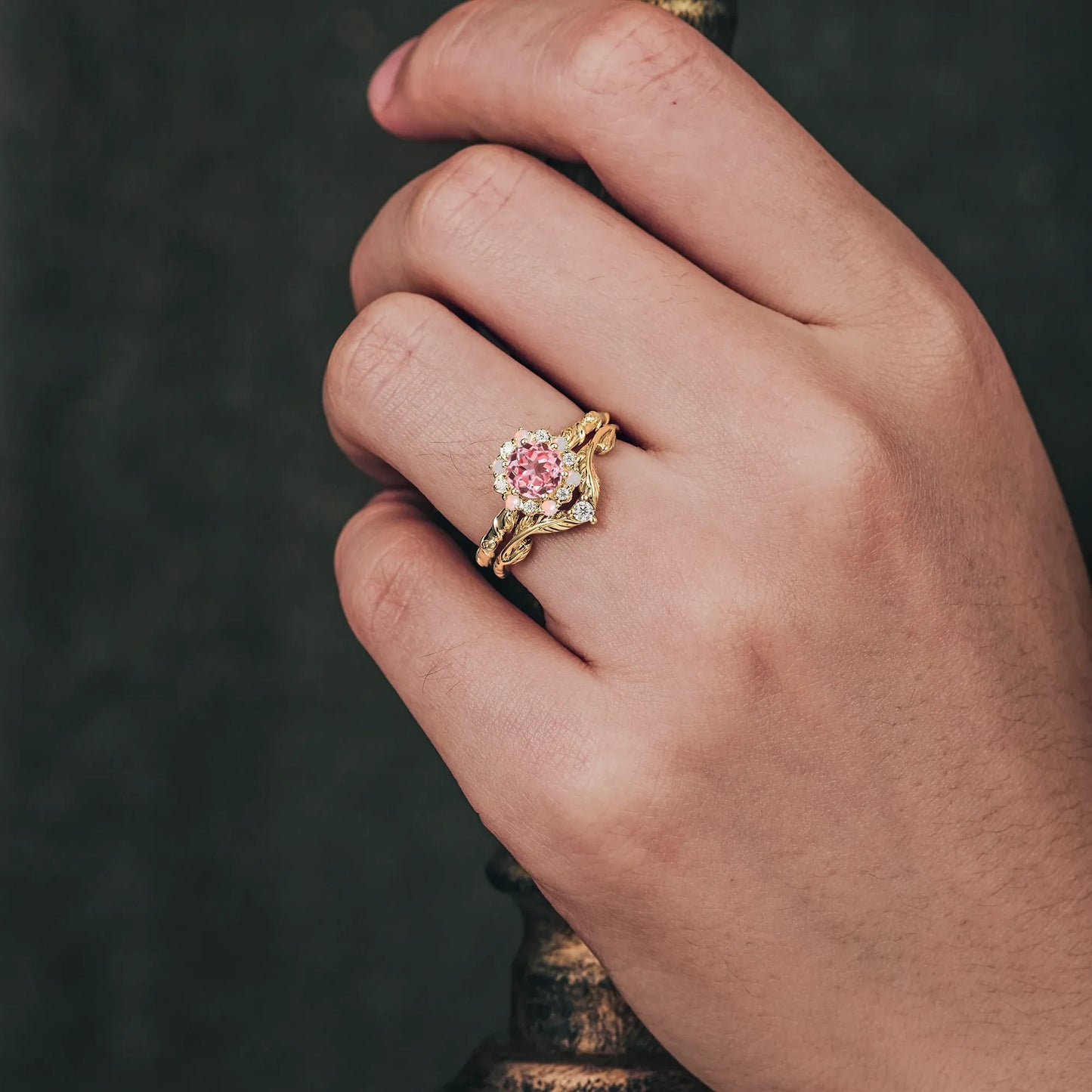 Halo Pink Padparadscha Ring Set