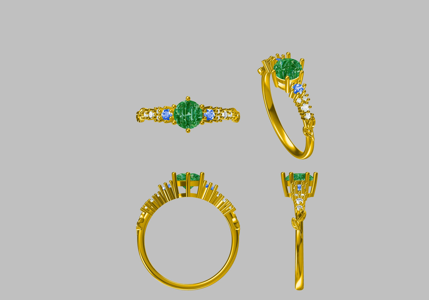 Custom Ring - Lab Green Sapphire Leaf Ring