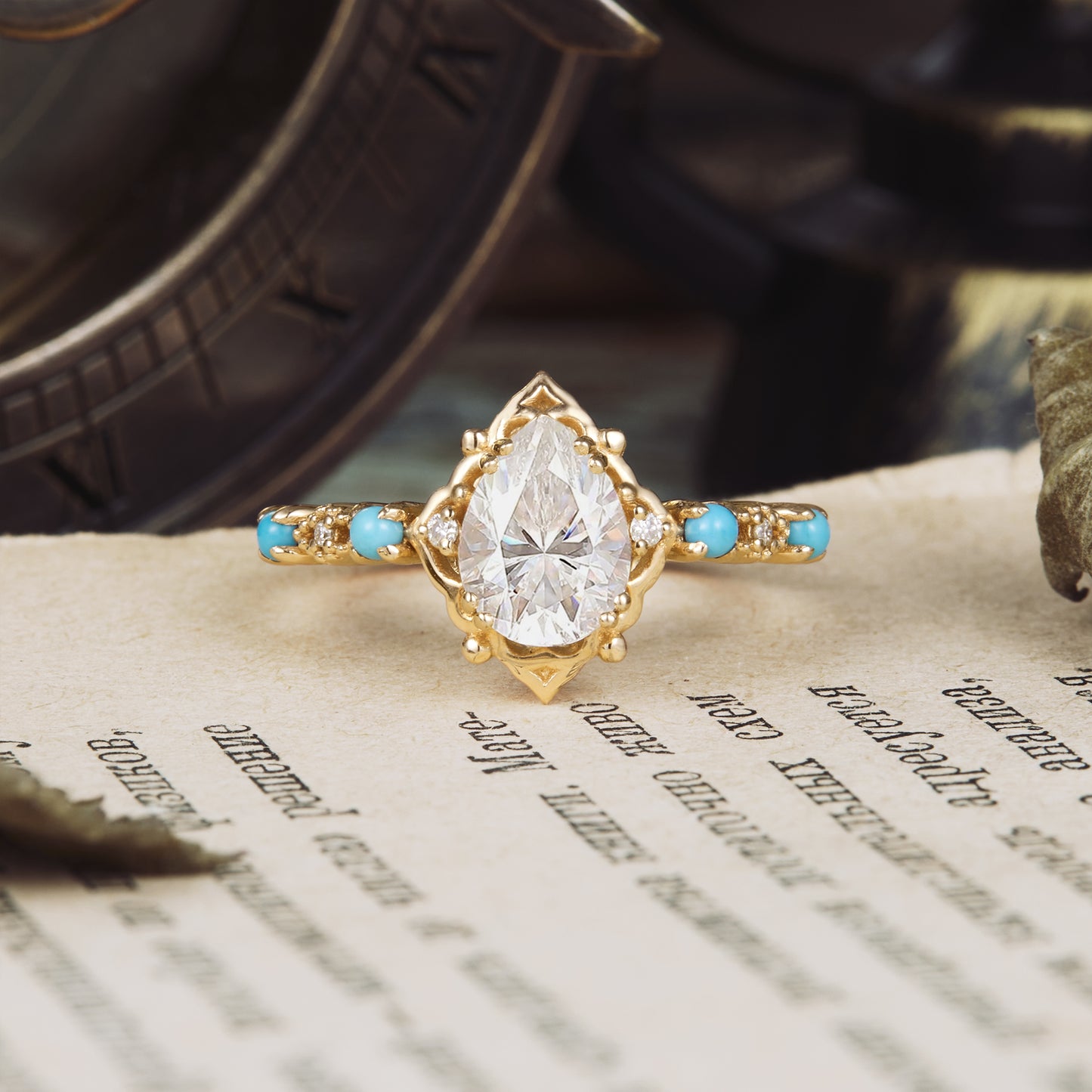 GemsMagic Turquoise Accented Moissanite Ring-Boho Dreams