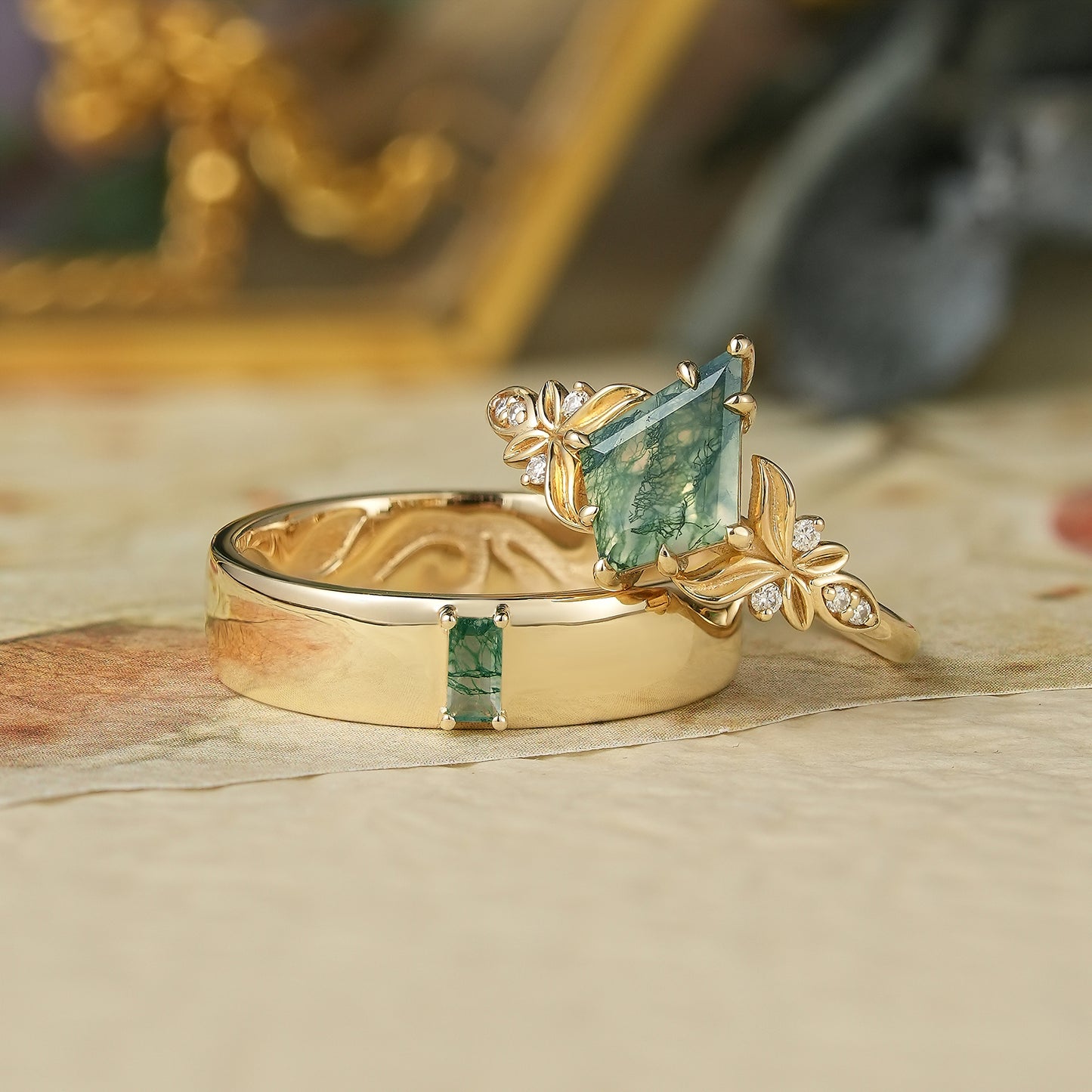2pcs Moss Agate Couple Ring Set-Serendipity Pair - GemsMagic
