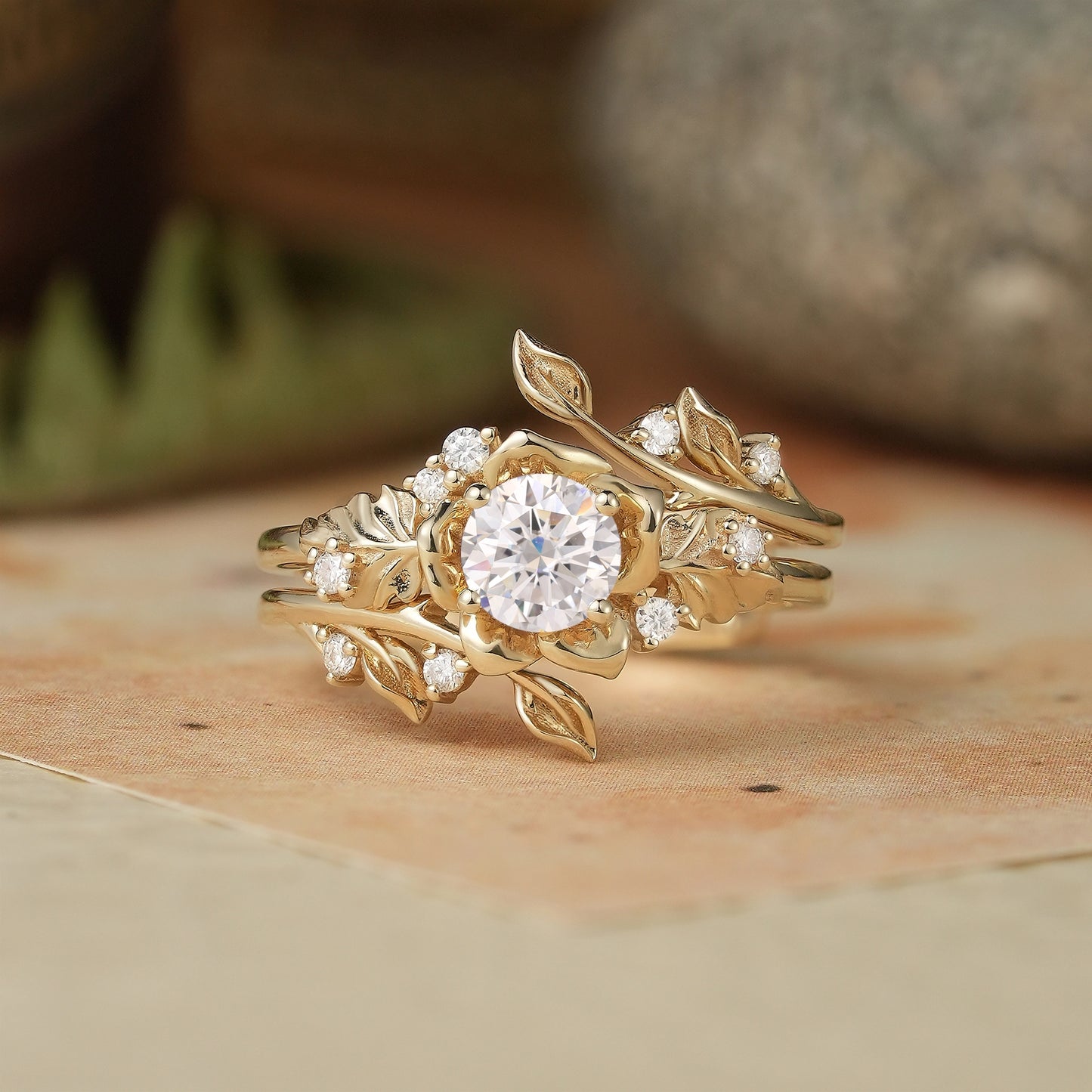 2pcs Moissanite Engagement Ring Set