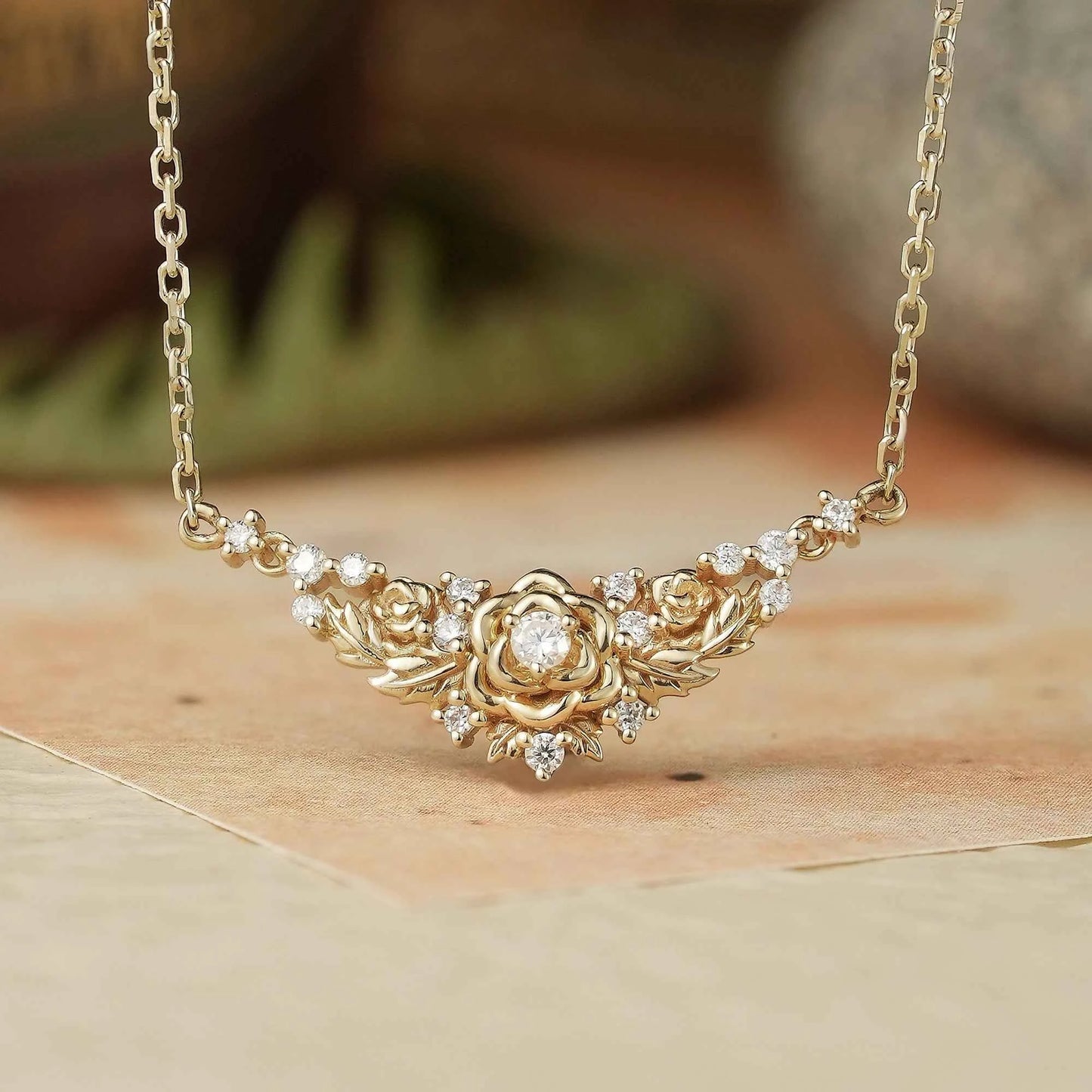 Moissanite Floral Leaf Necklace