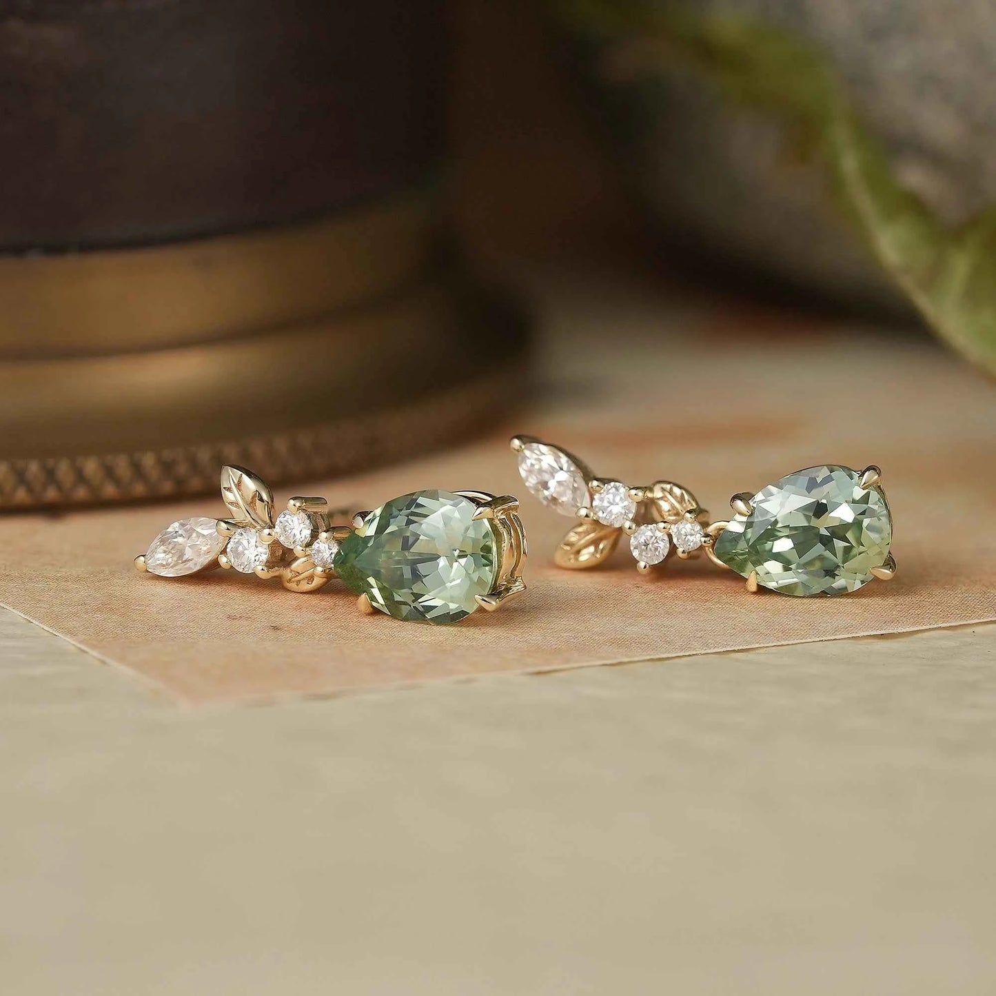 Green Sapphire and Moissanite Earrings