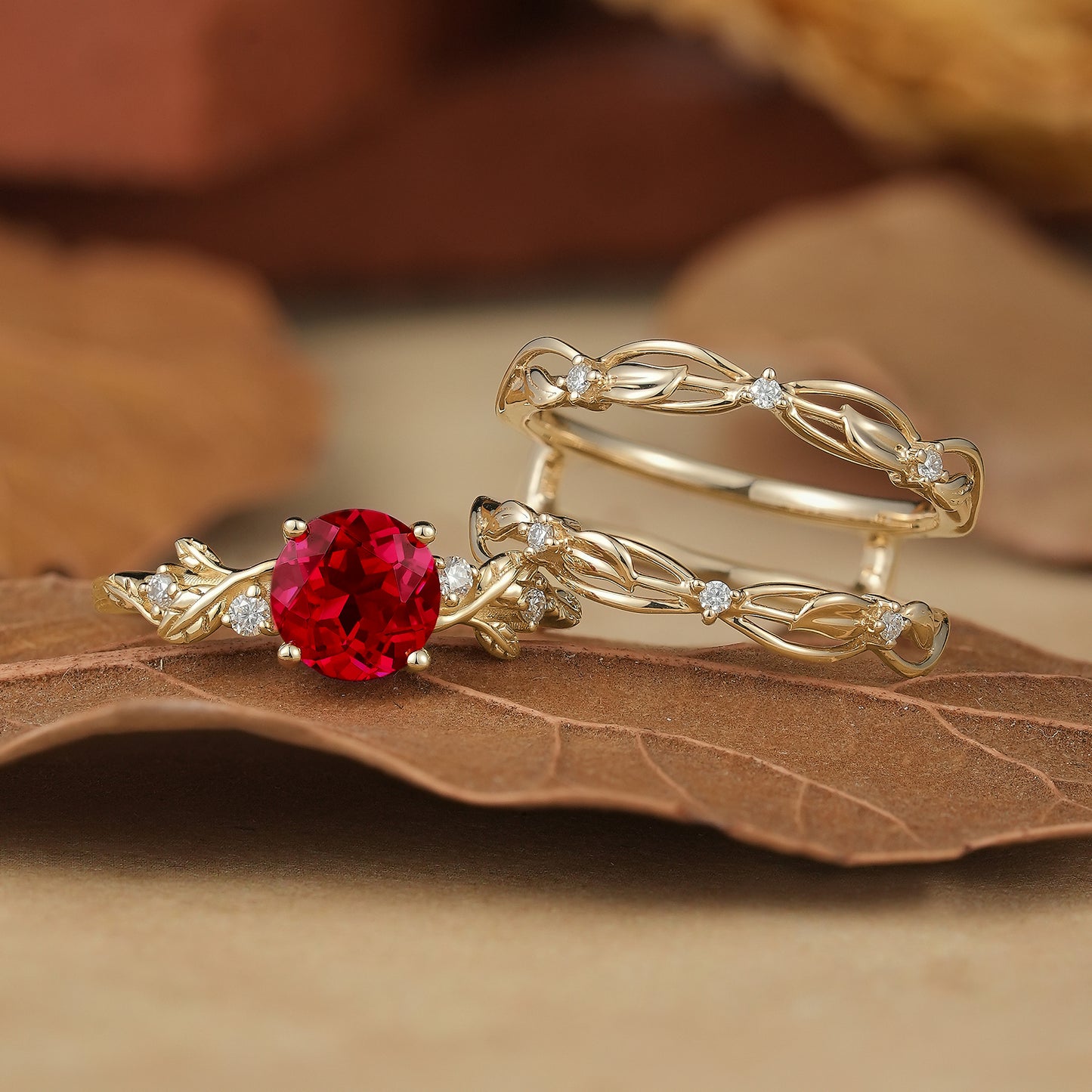Ruby & Moissanite Enhancer Ring Set